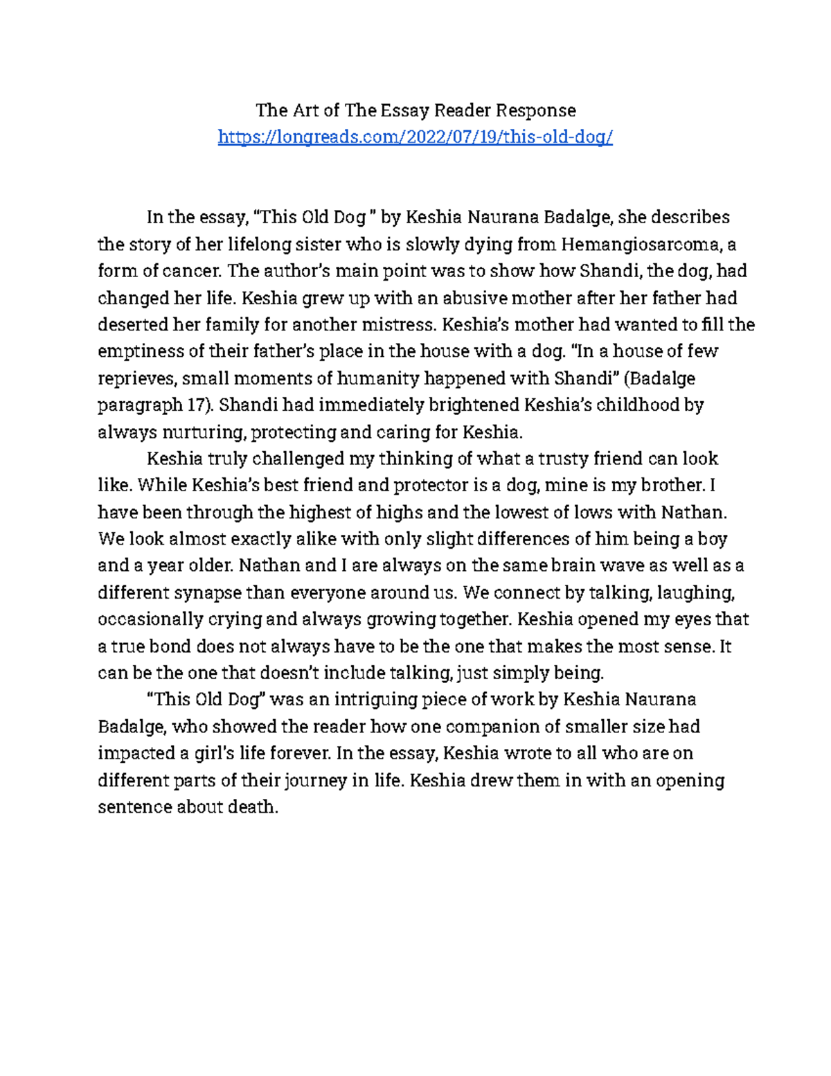 The Art of The Essay Reader Response DC English The Art of The Essay