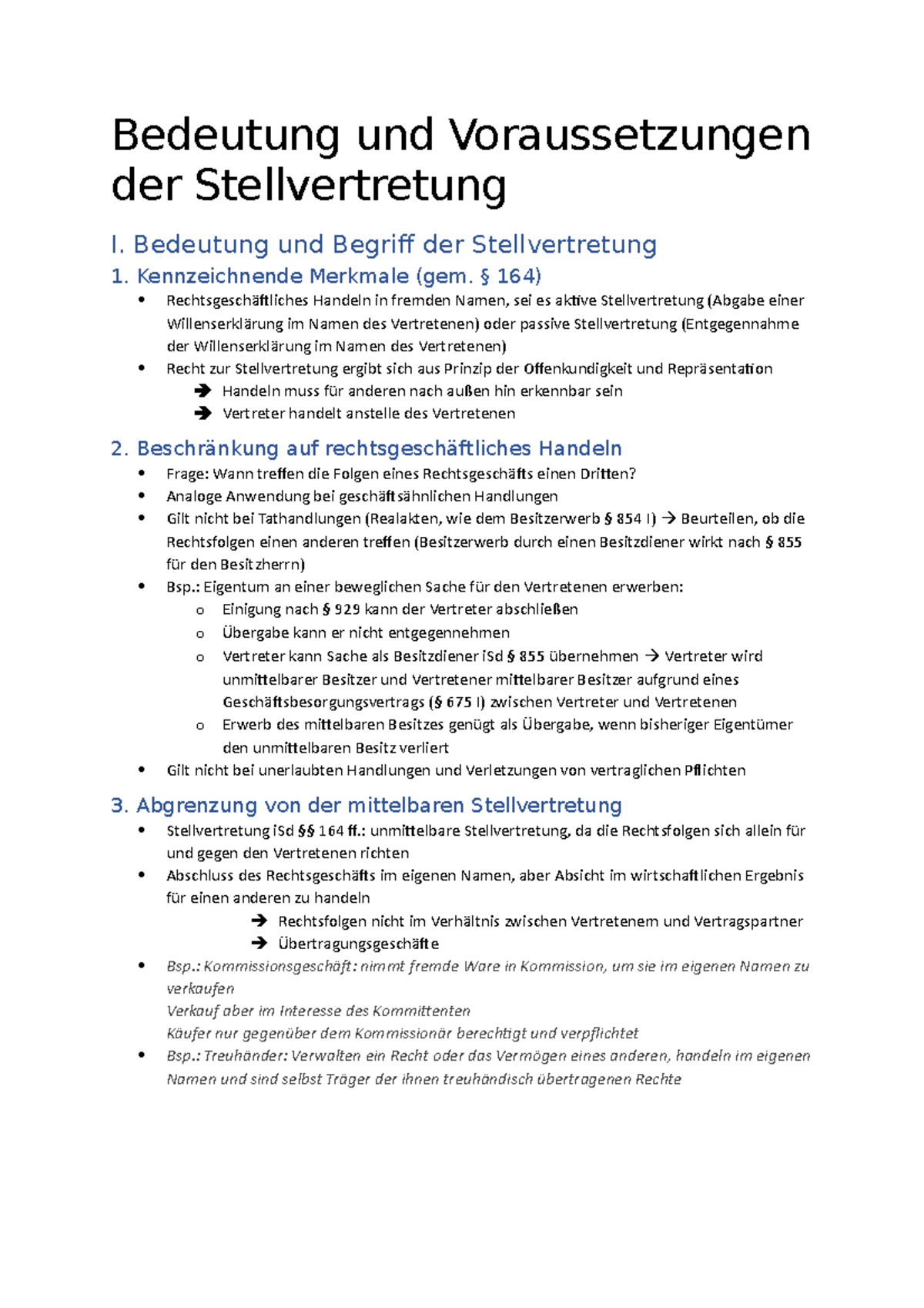 Stellvertretung Bedeutung und Begriff der Stellvertretung 1. Kennzeichnende Merkmale (gem