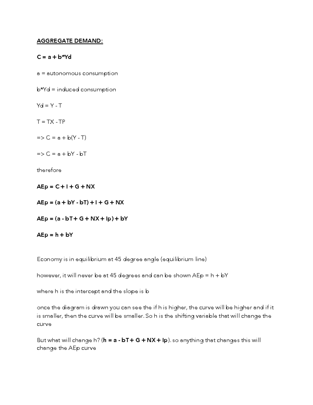 Lecture notes, revision notes Introductory Macroeconomics - AGGREGATE ...