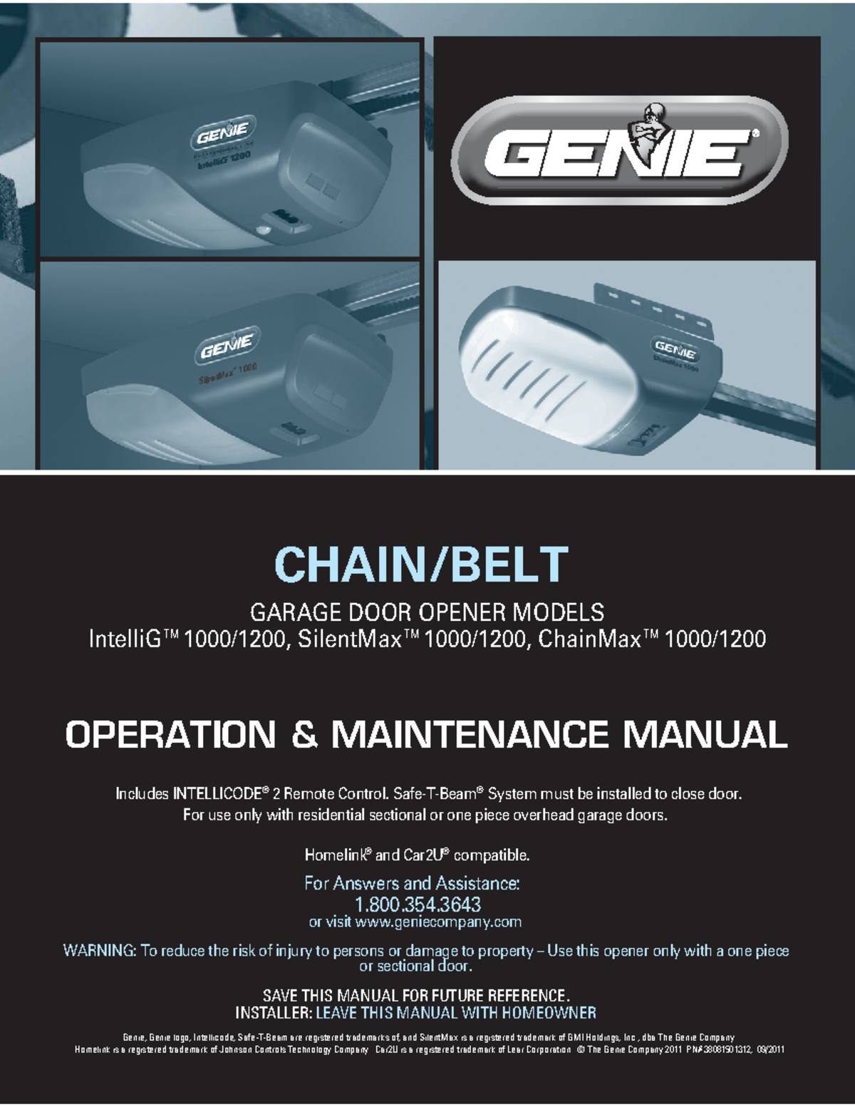 Manual Genie Silentmax 1000 Manuals Silentmax ™ 1000 Includes Intellicode ® 2 0121