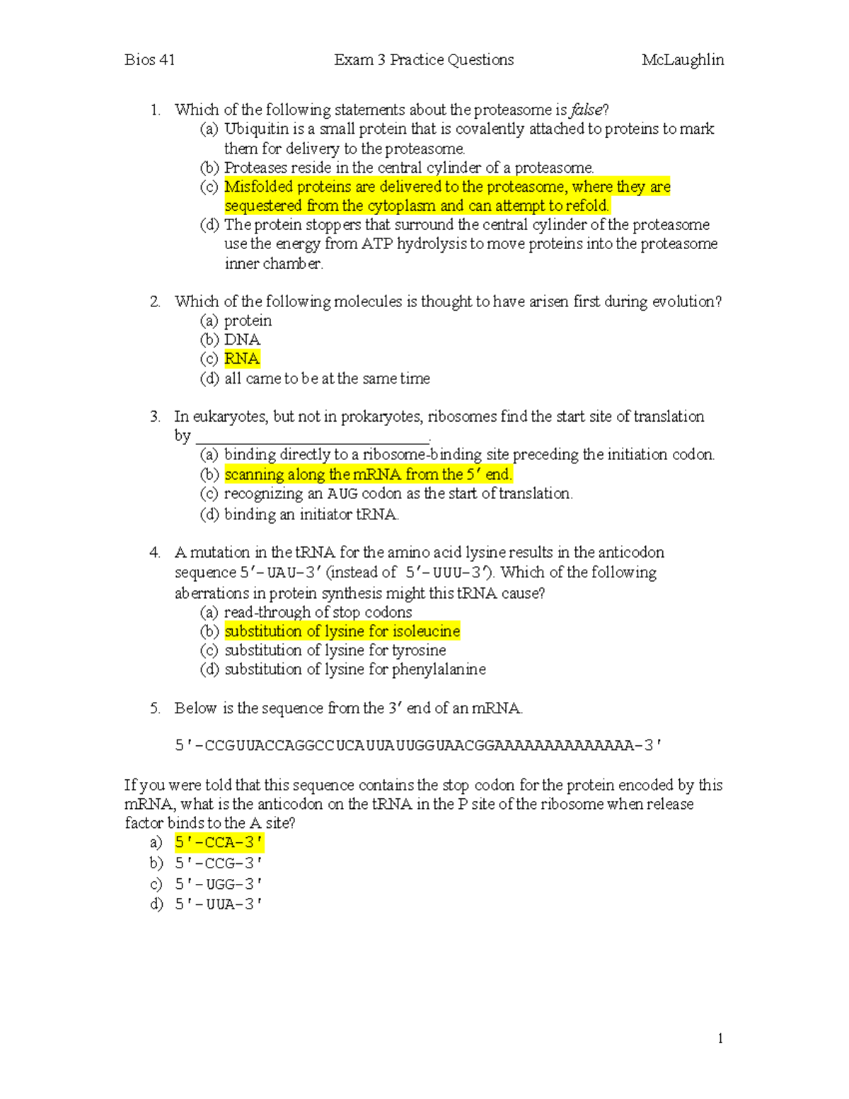 Exam 3 Practice Question Key - Which of the following statements about ...