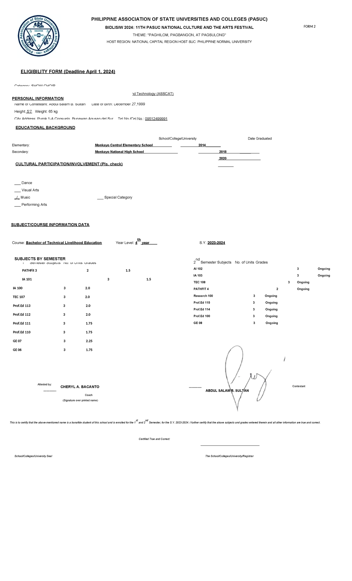 FORM 2 Sultan - none - FORM 2 ELIGIBILITY FORM (Deadline April 1, 2024 ...