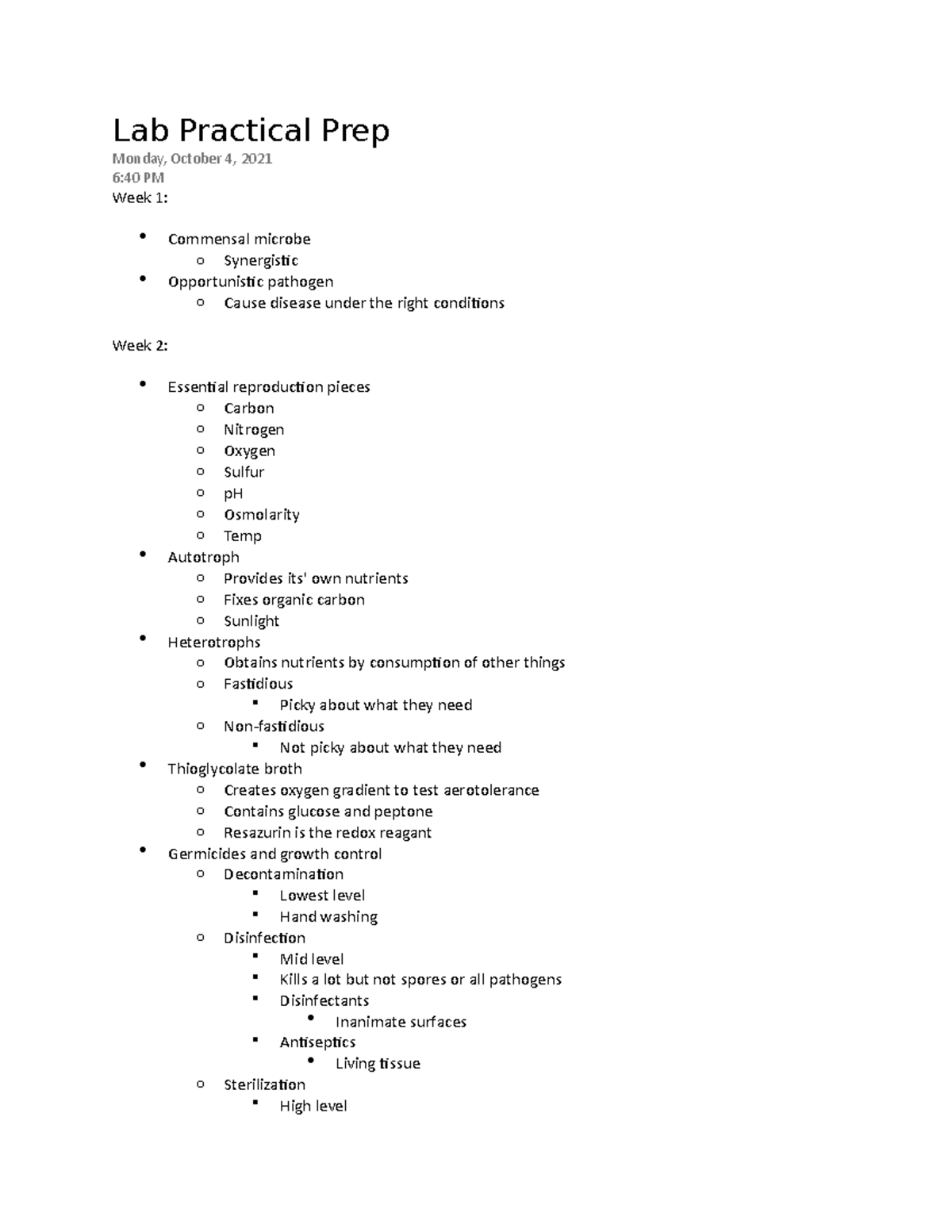 Lab Practical Prep - Overview of the first half of the lab covered in