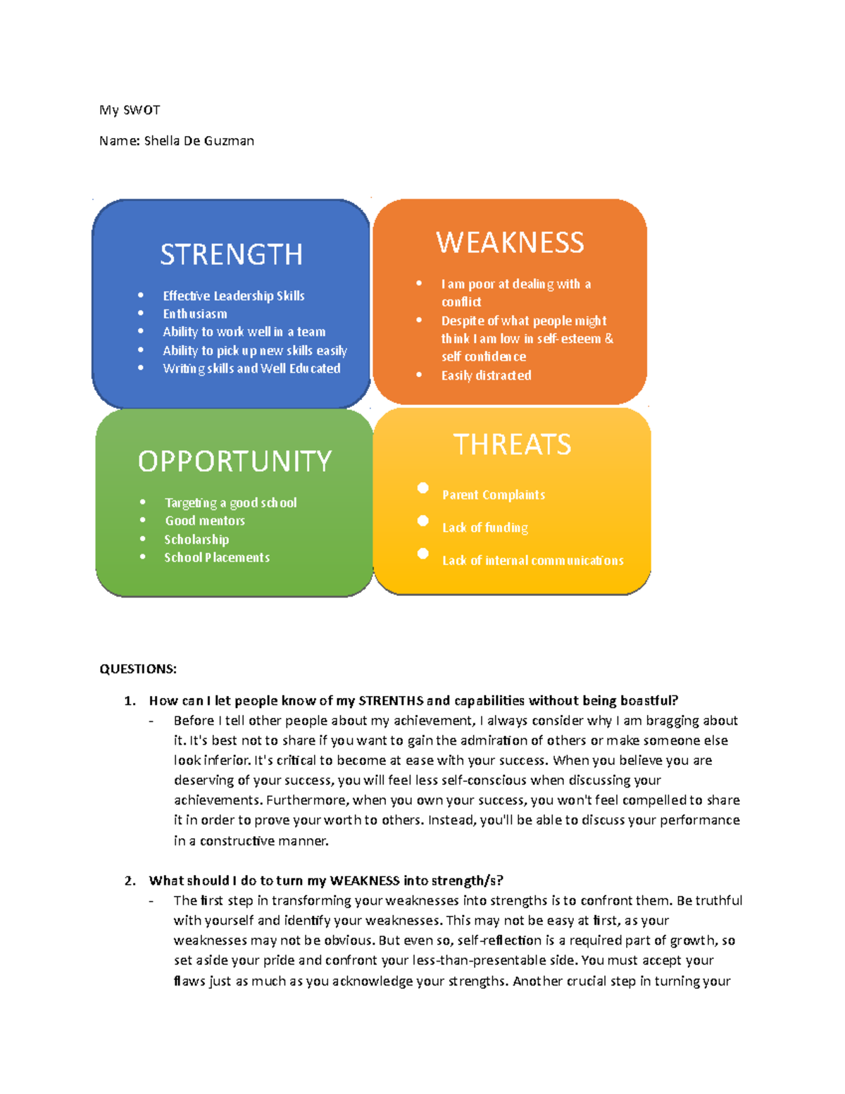 032222 My SWOT reference and questions De Guzman - My SWOT Name: Shella ...