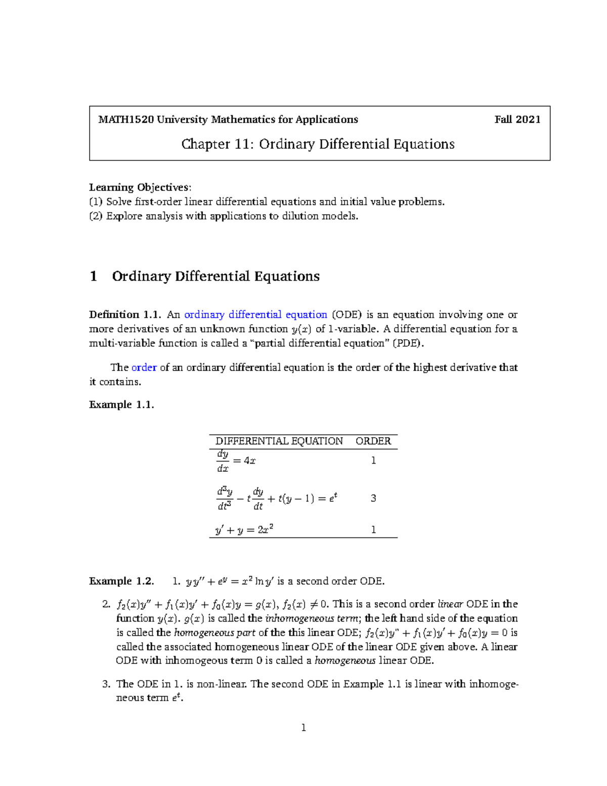 L11 Ordinary Differential Equation - MATH1520 University Mathematics ...