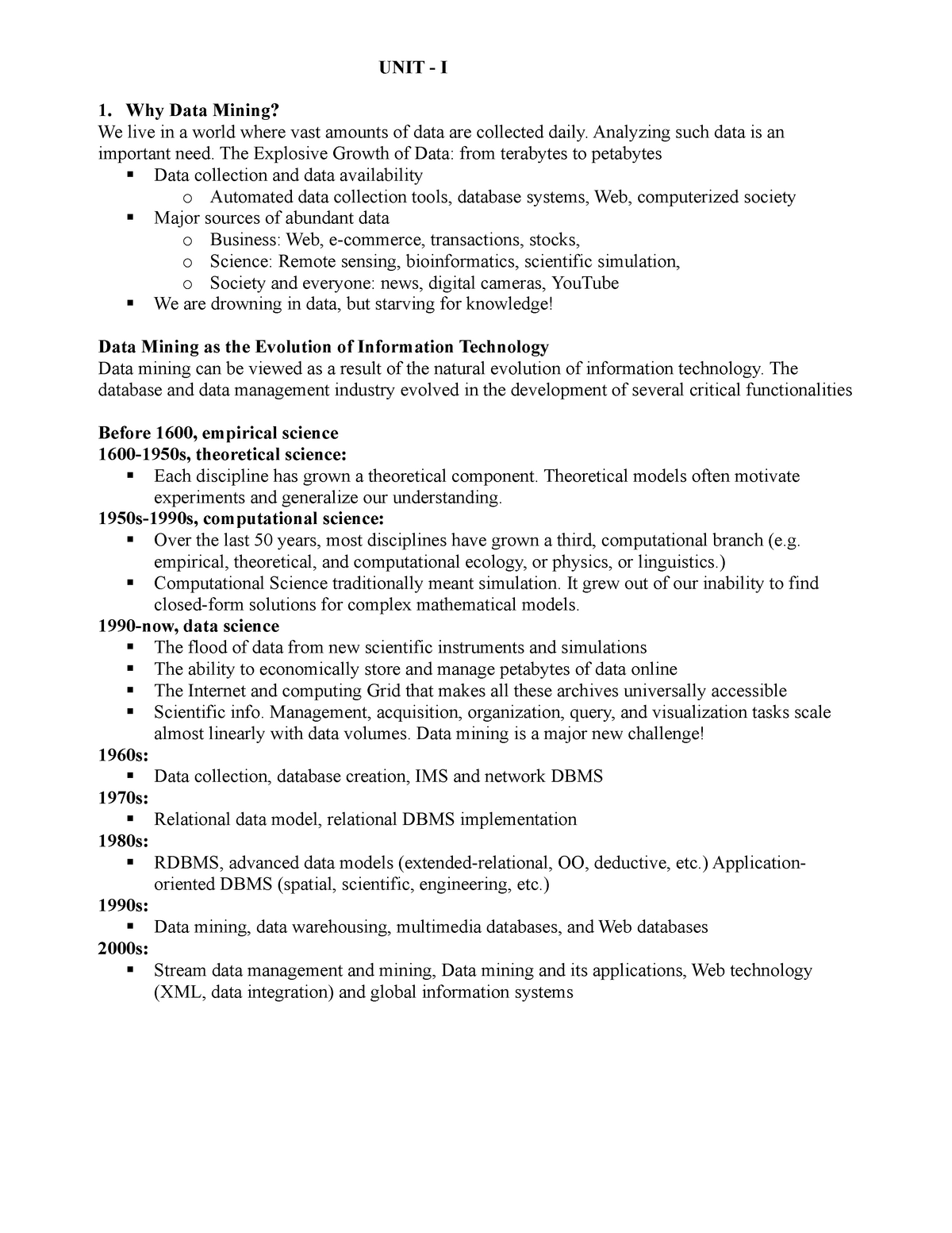 DWDM Data Mining and Data Warehousing Notes Data Warehousing