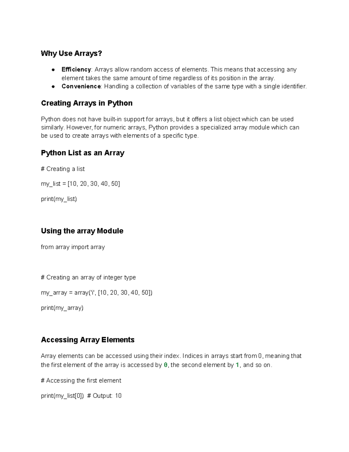 computer science notes - Why Use Arrays? Efficiency: Arrays allow ...