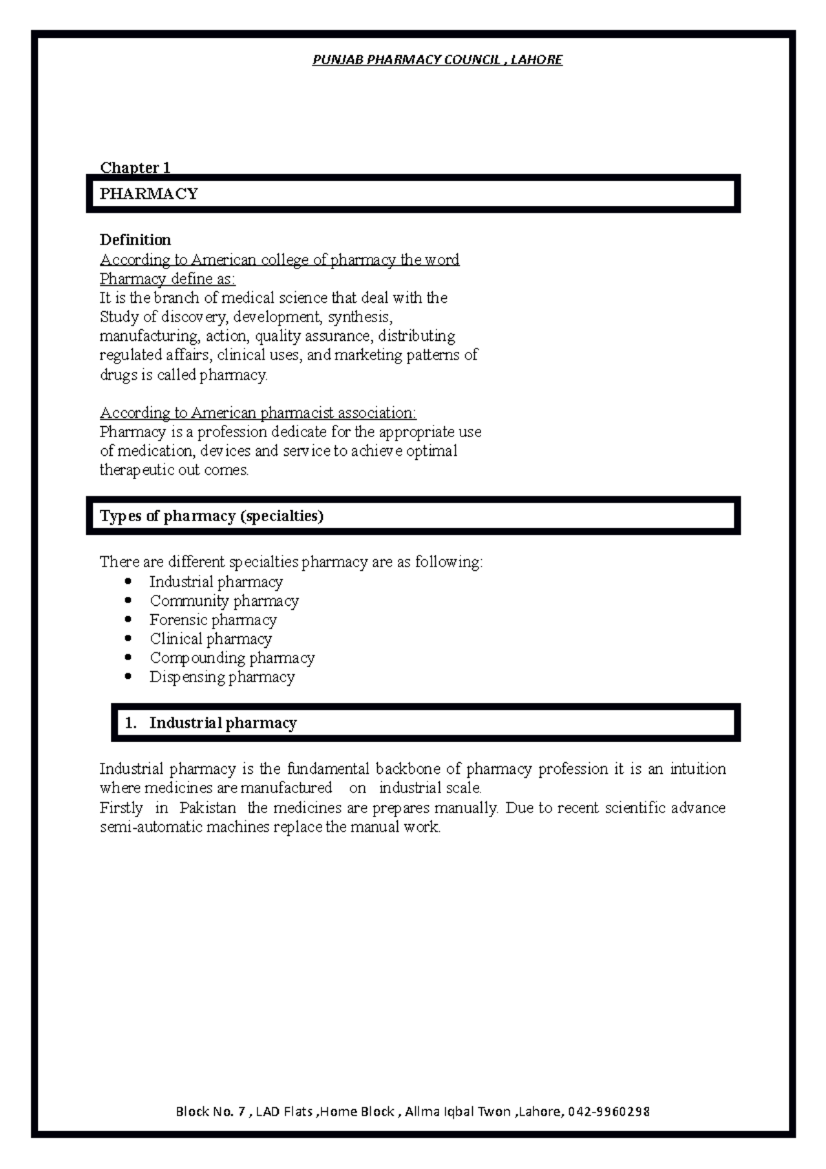 Pharmaceutics 1(chapter 1 to 6) book 4 - Chapter 1 PHARMACY Definition ...