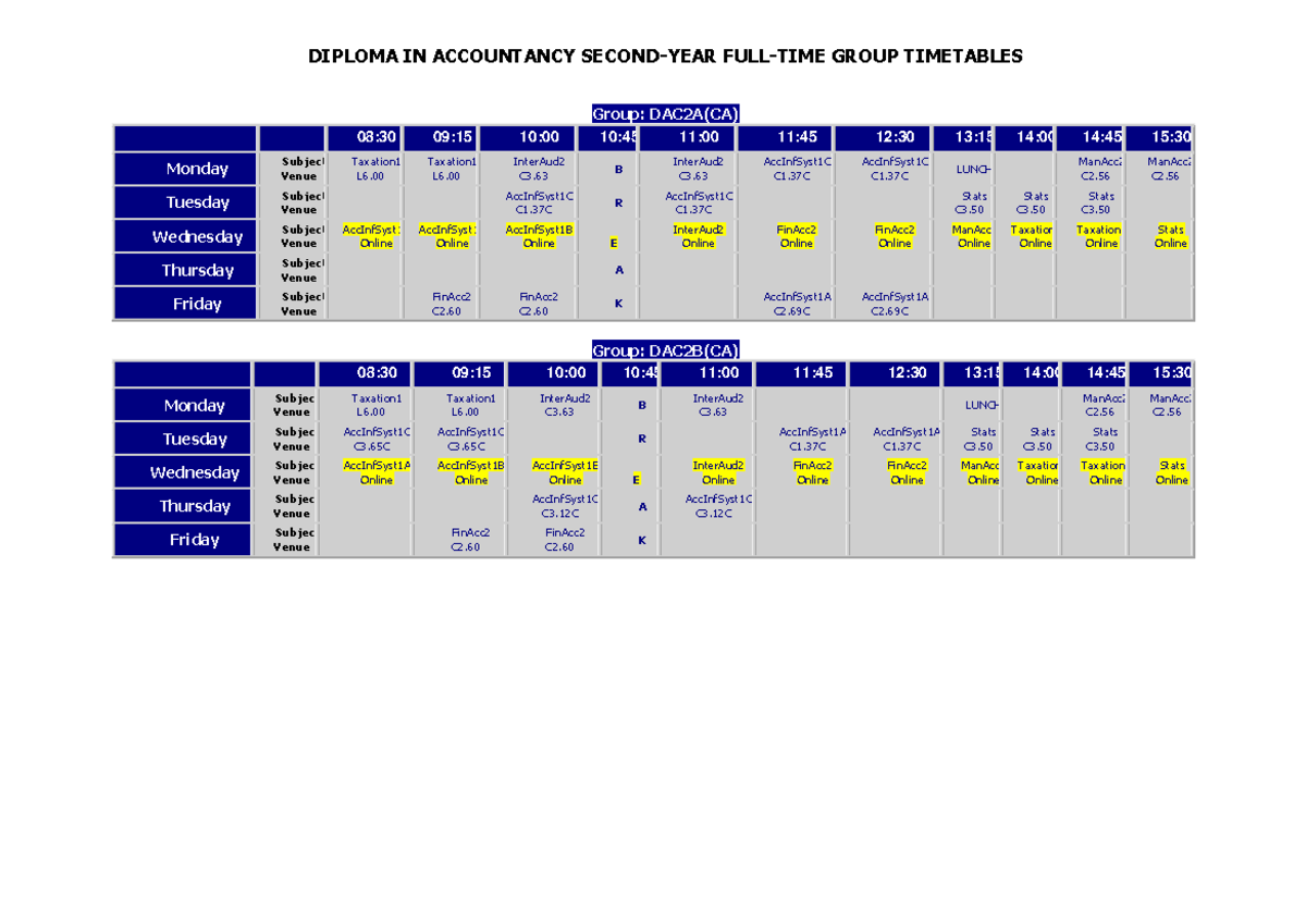 Diploma IN Accountancy Second YEAR FULL-TIME Semester 2 Group ...