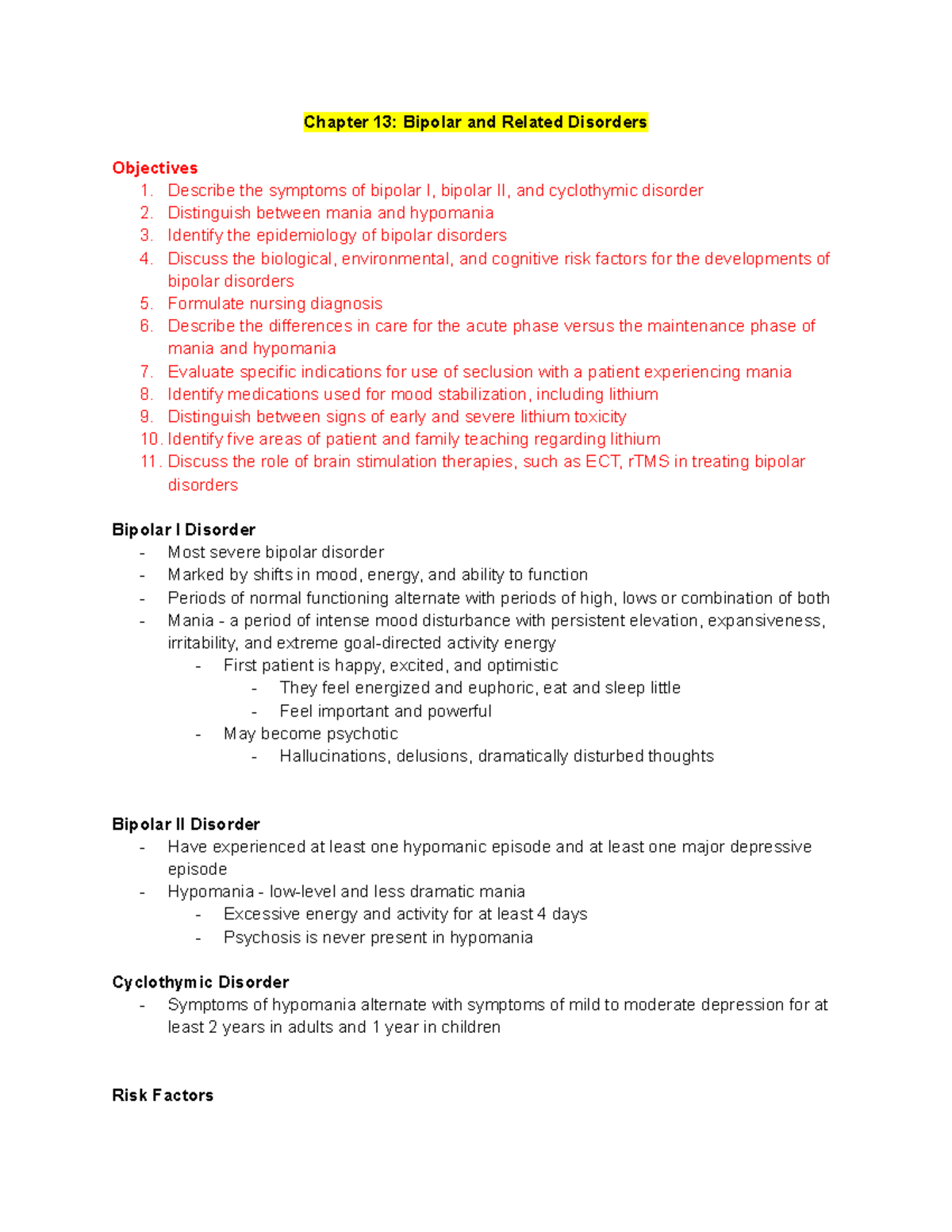 Bipolar Disoders - Chapter 13: Bipolar And Related Disorders Objectives ...