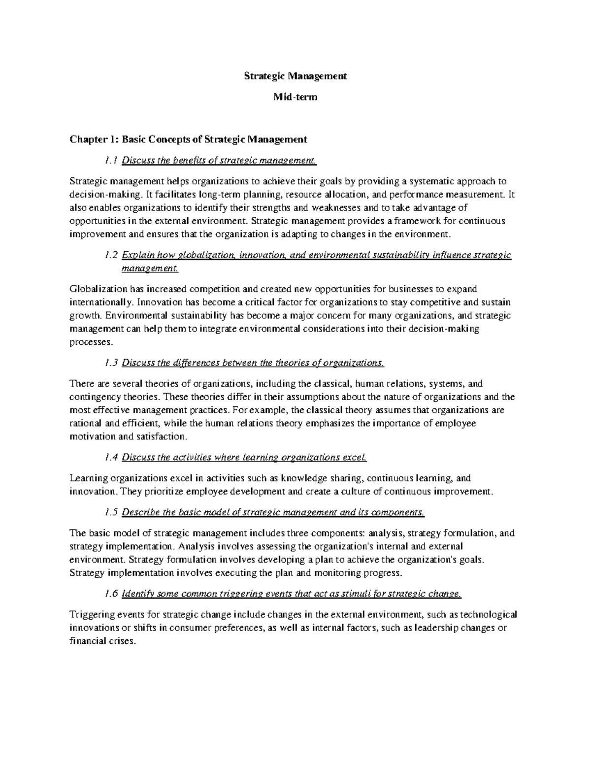 Strategic Management MT - Strategic Management Mid-term Chapter 1 ...