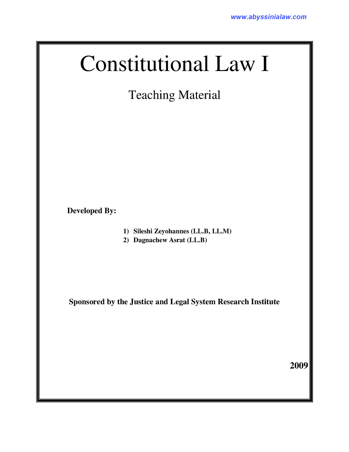 Constitutional Law I - Good - Constitutional Law I Teaching Material ...