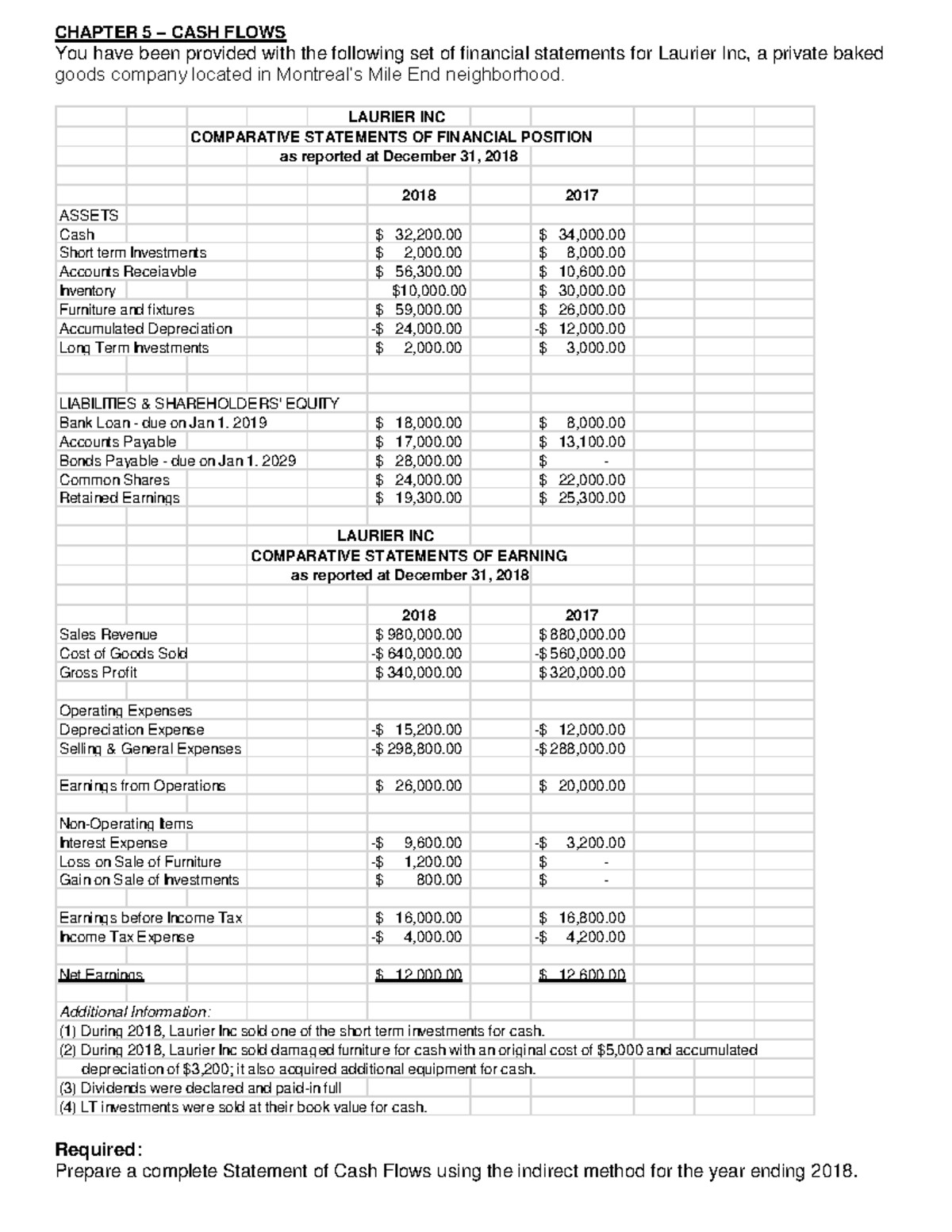 COMM 217 Final Exam Review Questions Fall 2018 - CHAPTER 5 – CASH FLOWS ...