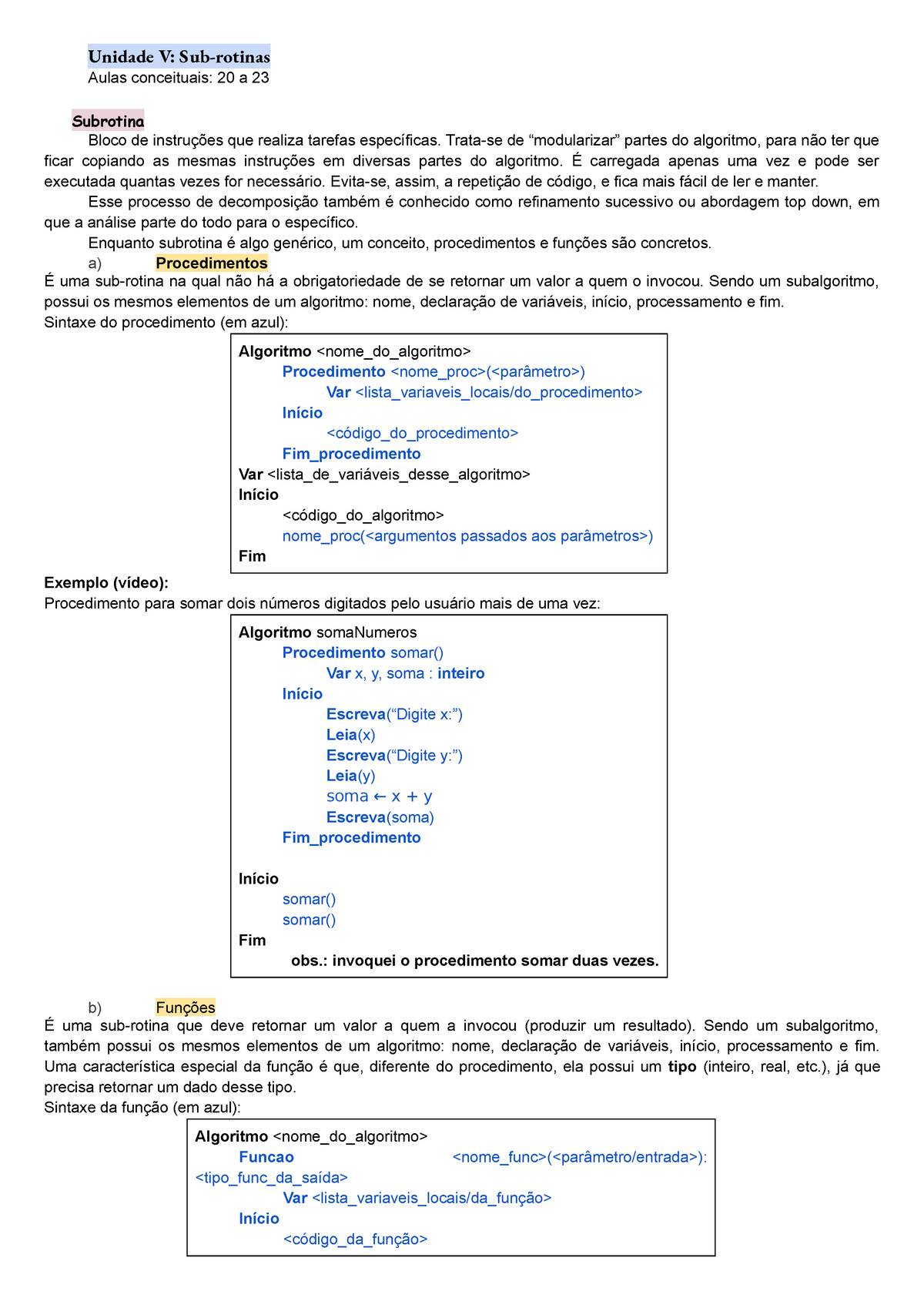 Lógica de Programação - Subrotinas e a instrução retorne 