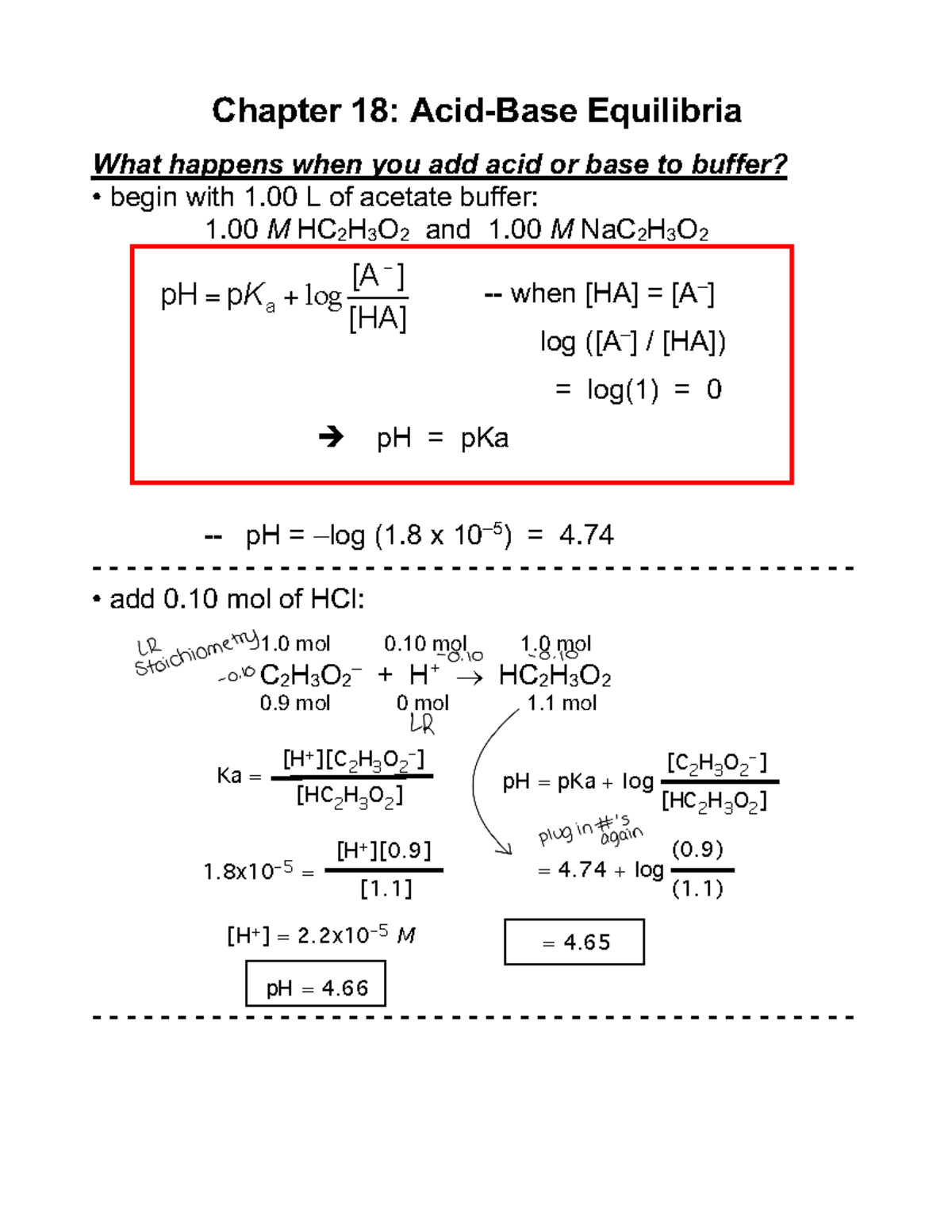 Chap 18 pt2 Adding acid or base to Buffer Chapter 18 AcidBase