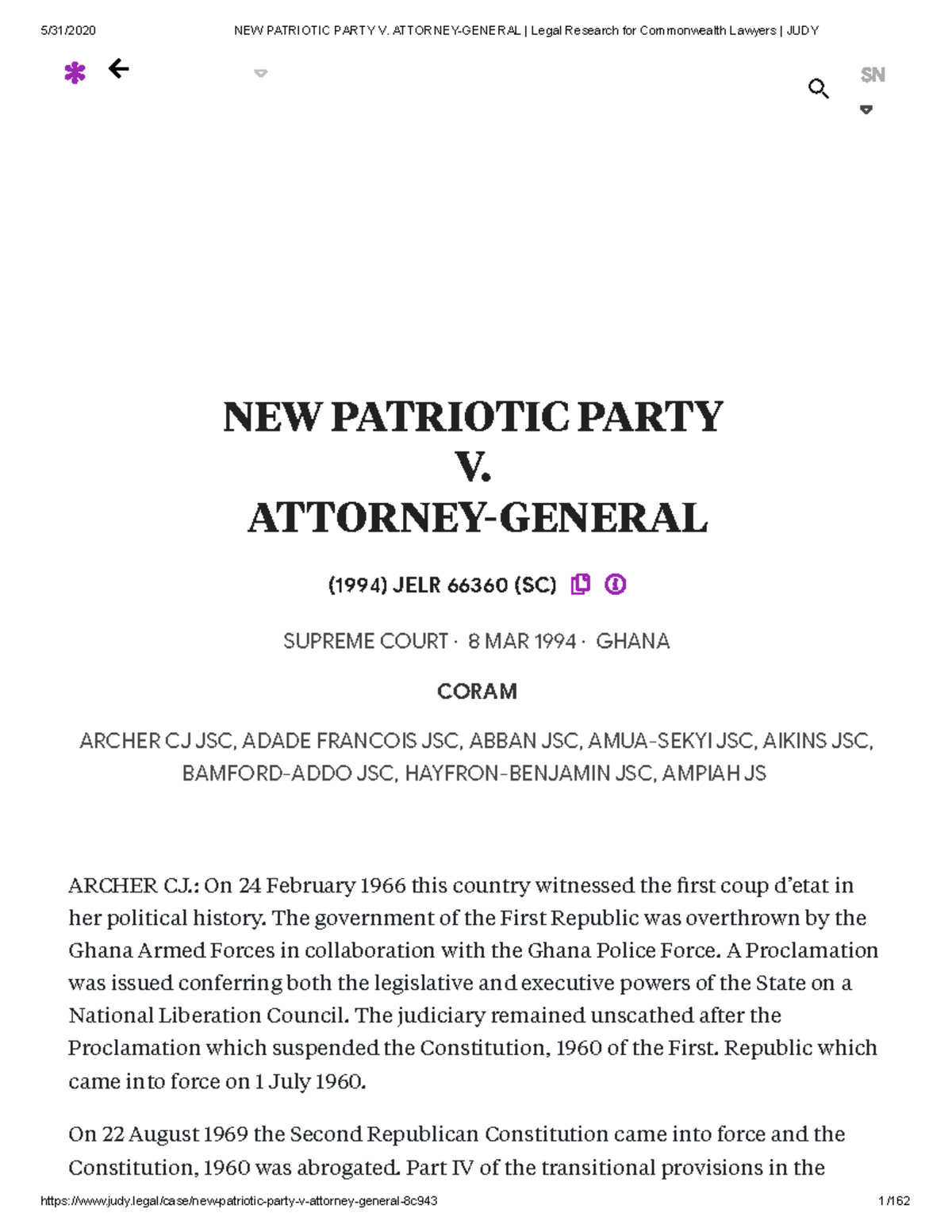 NPP V Attorney General 31st December Case NEW PATRIOTIC PARTY V