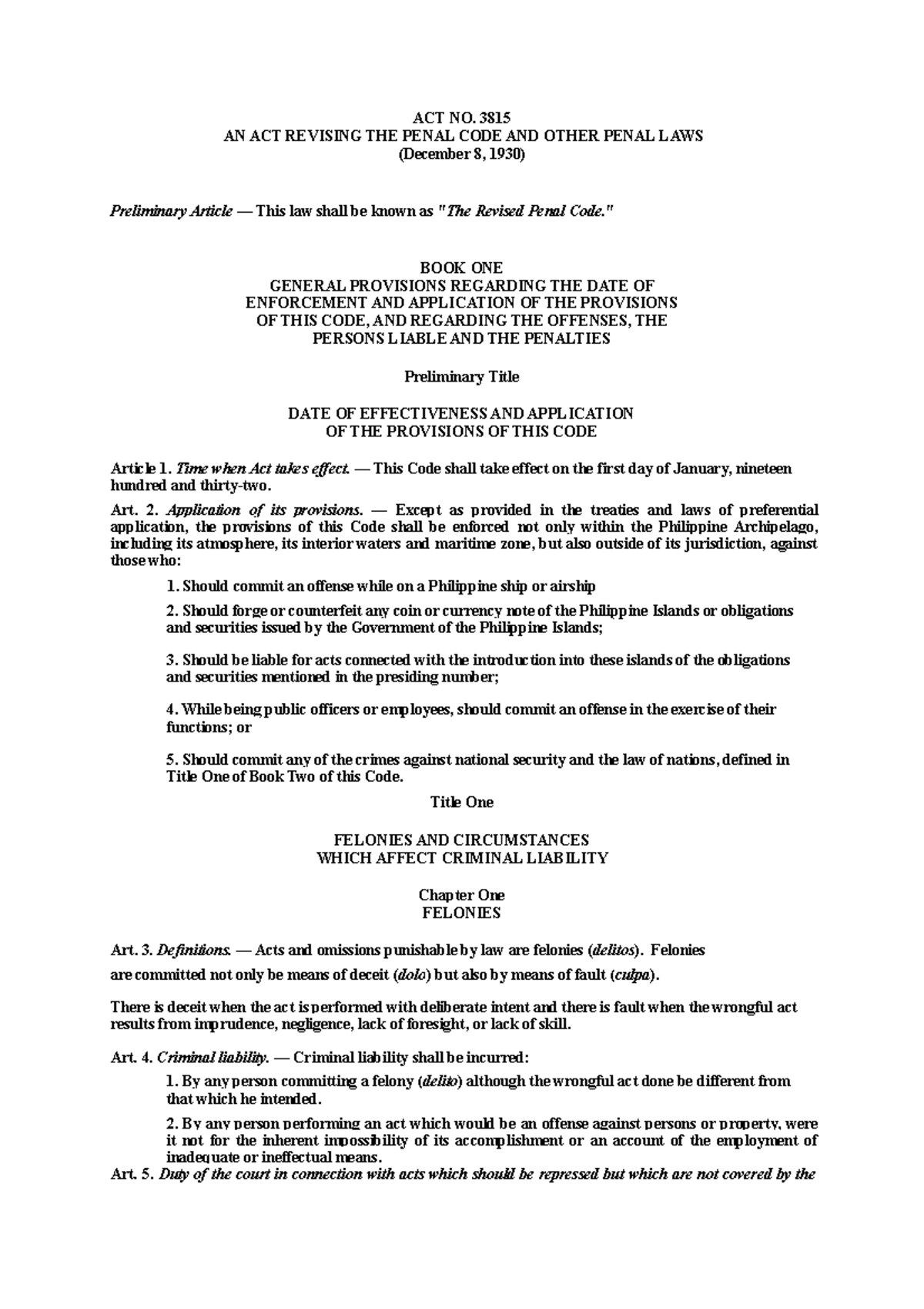 Codal - Revised Penal Code - ACT NO. 3815 AN ACT REVISING THE PENAL ...