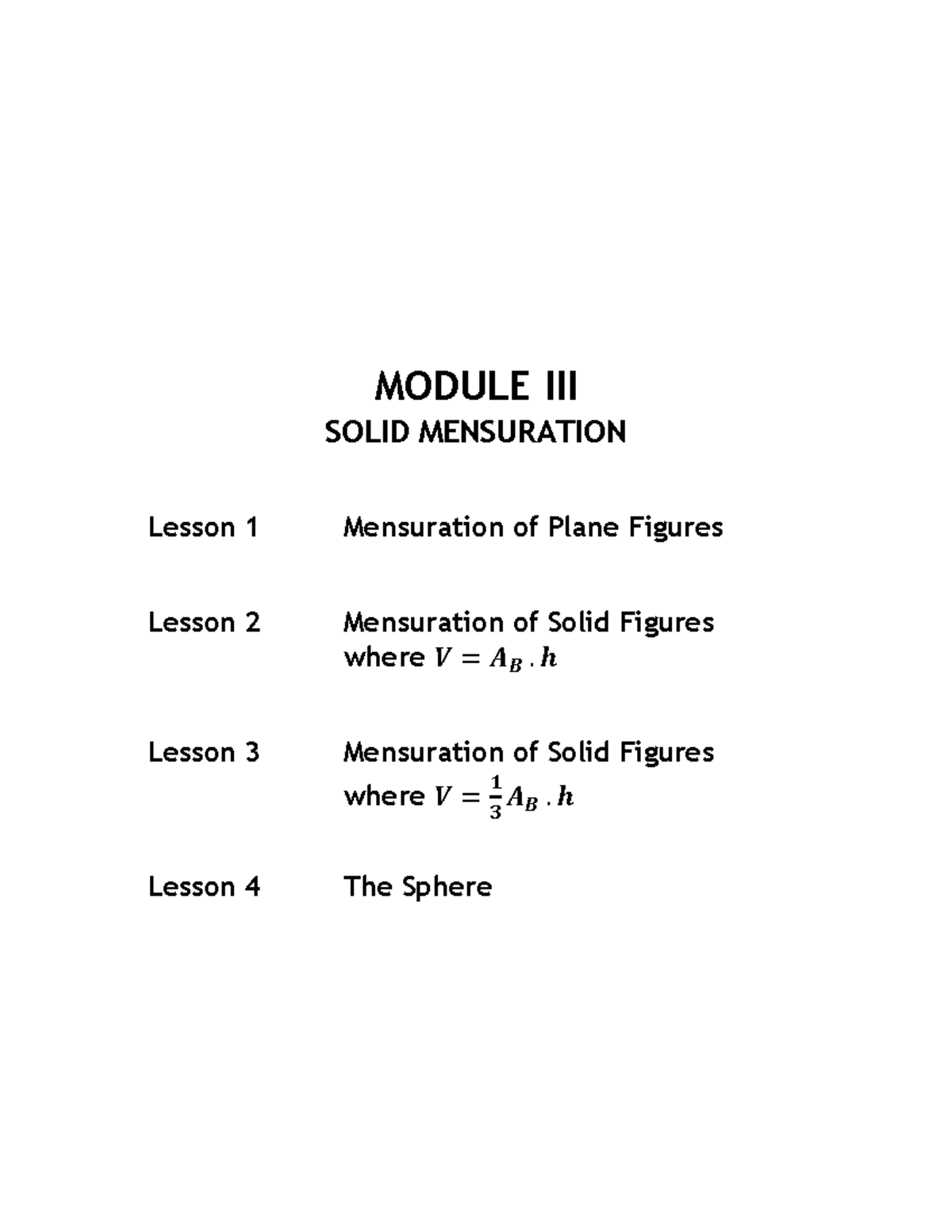 Lesson 1 - Appreciation to Engineering Mathematics - MODULE III SOLID ...