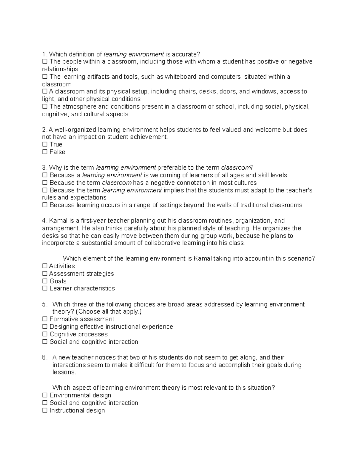 Module 1 Learning Checks - Which definition of learning environment is ...