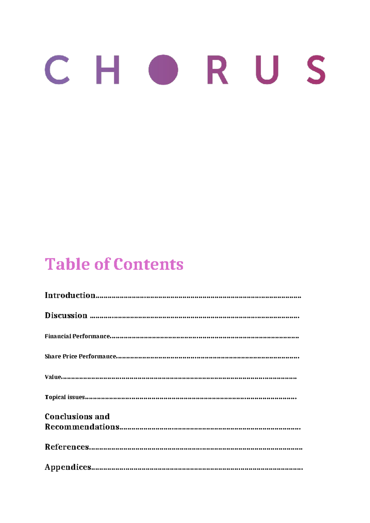 CHorus individual report on nzx company includes table of contents