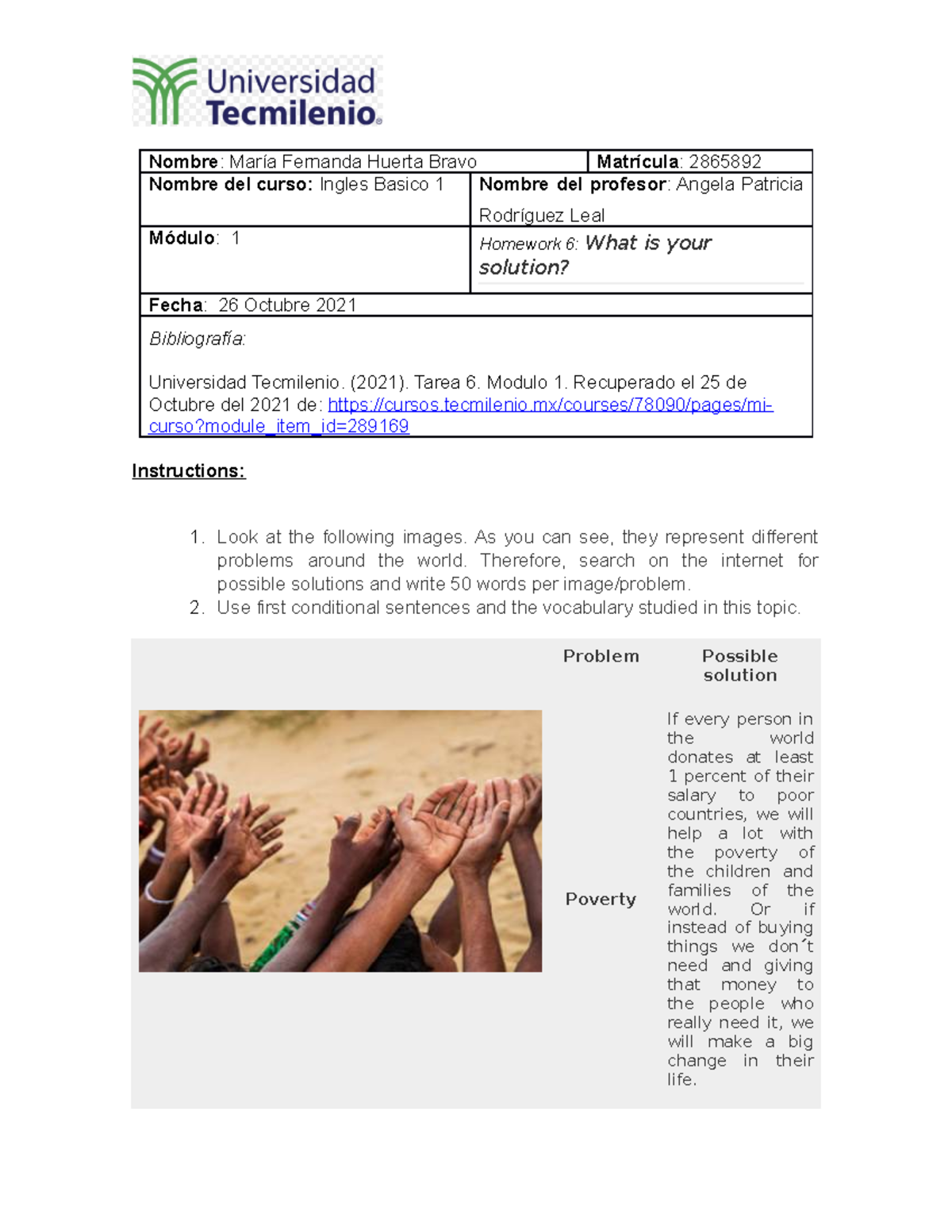 Tarea6 materia ingles basico 1 universidad tecmilenio - Nombre : María ...
