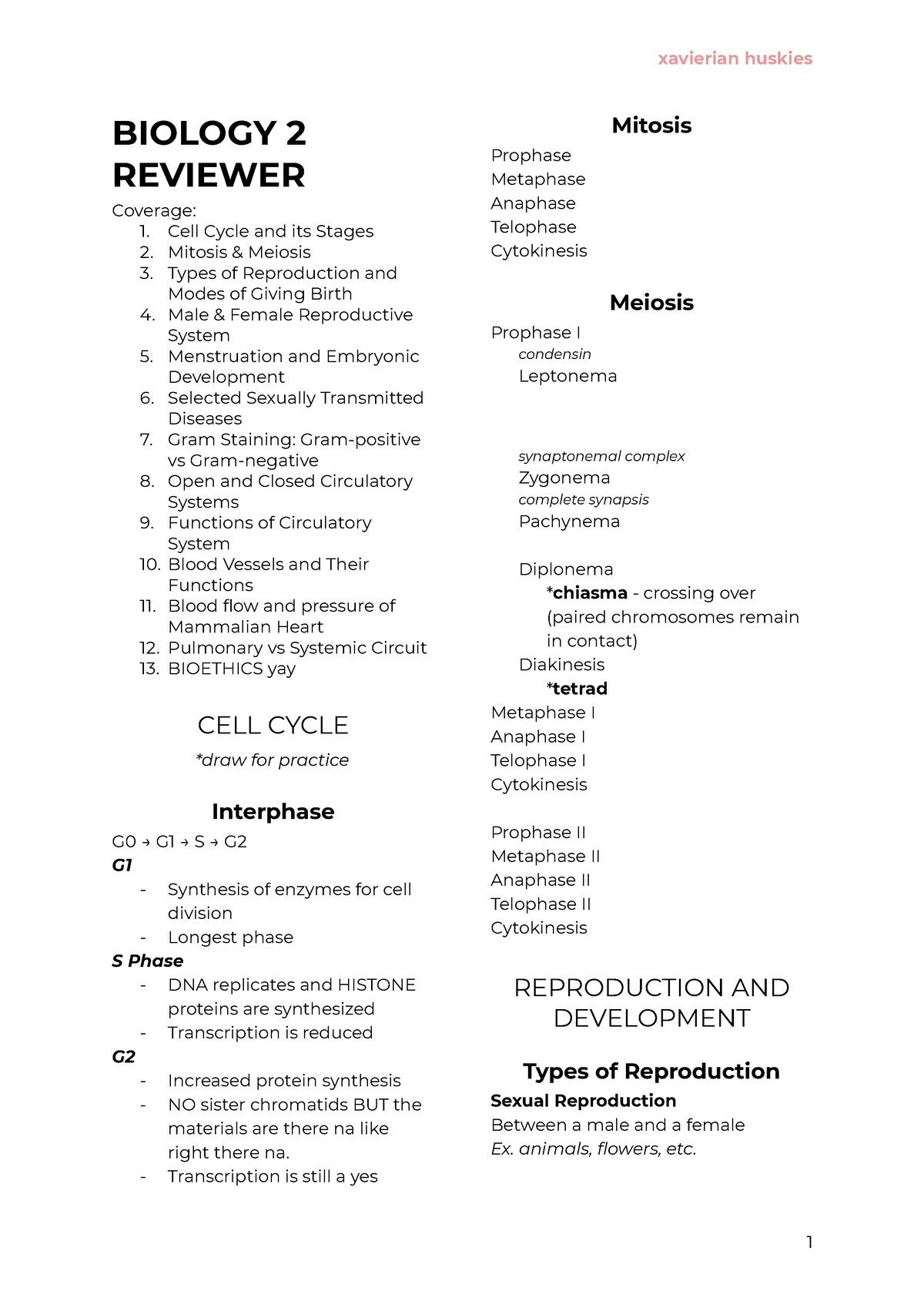 [GENERAL BIOLOGY] Reviewer First Semester - BIOLOGY 2 REVIEWER Coverage ...