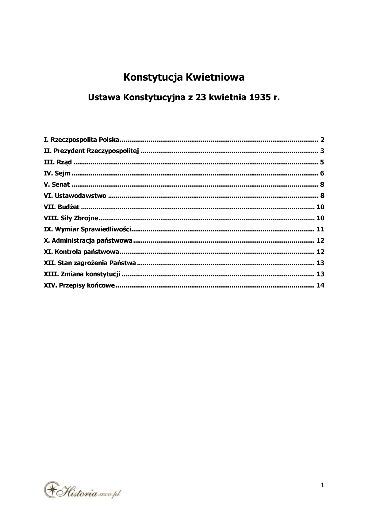 Konstytucja Kwietniowa - Rzeczpospolita - Studocu