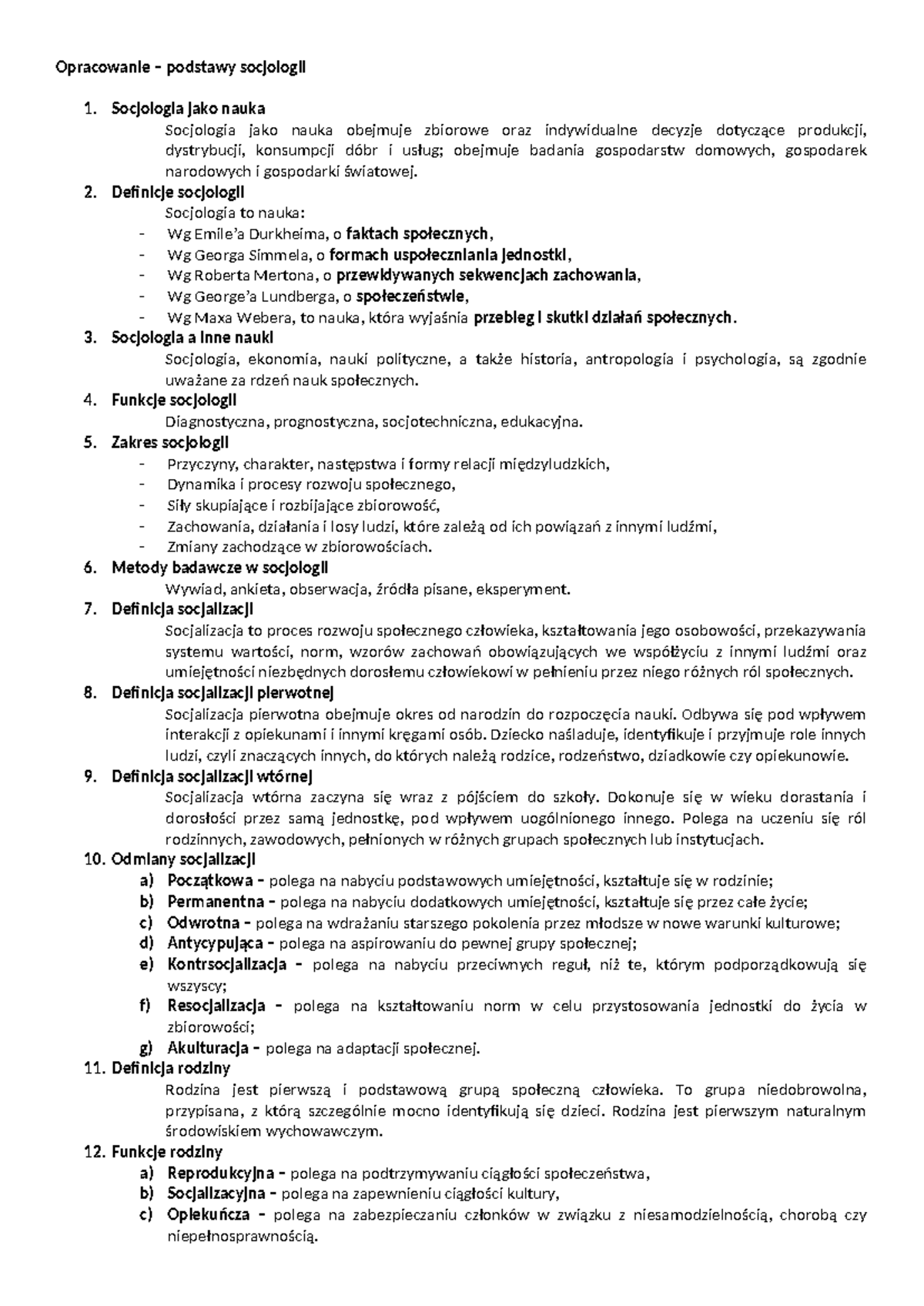 Opracowanie socjologia - Opracowanie – podstawy socjologii 1