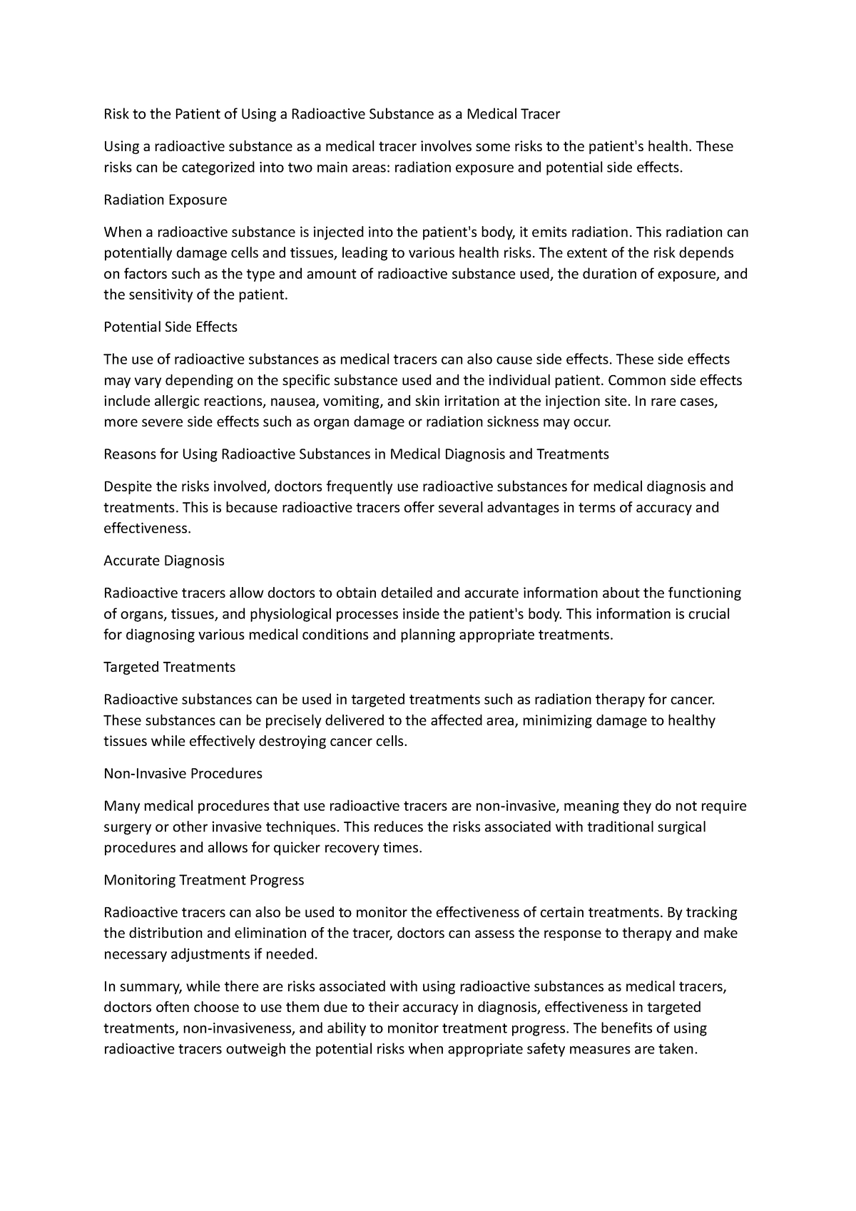 Risk to the Patient of Using a Radioactive Substance as a Medical ...