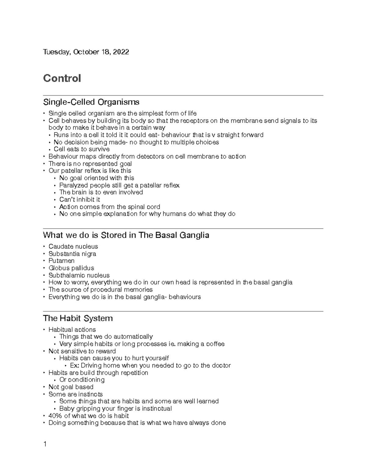 CGSC 1001- Control - Tuesday, October 18, 2022 Control Single-Celled ...