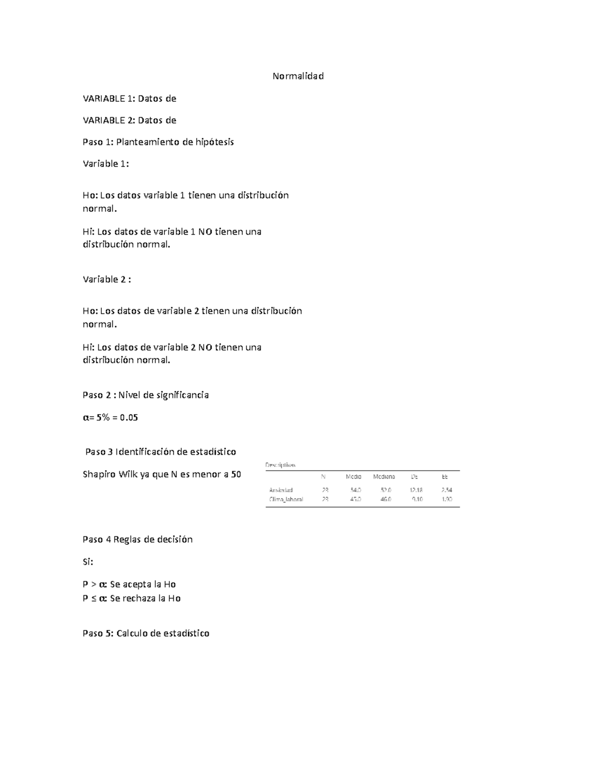 Plantilla R DE Pearson Y RHO DE Spearman - Normalidad VARIABLE 1: Datos ...