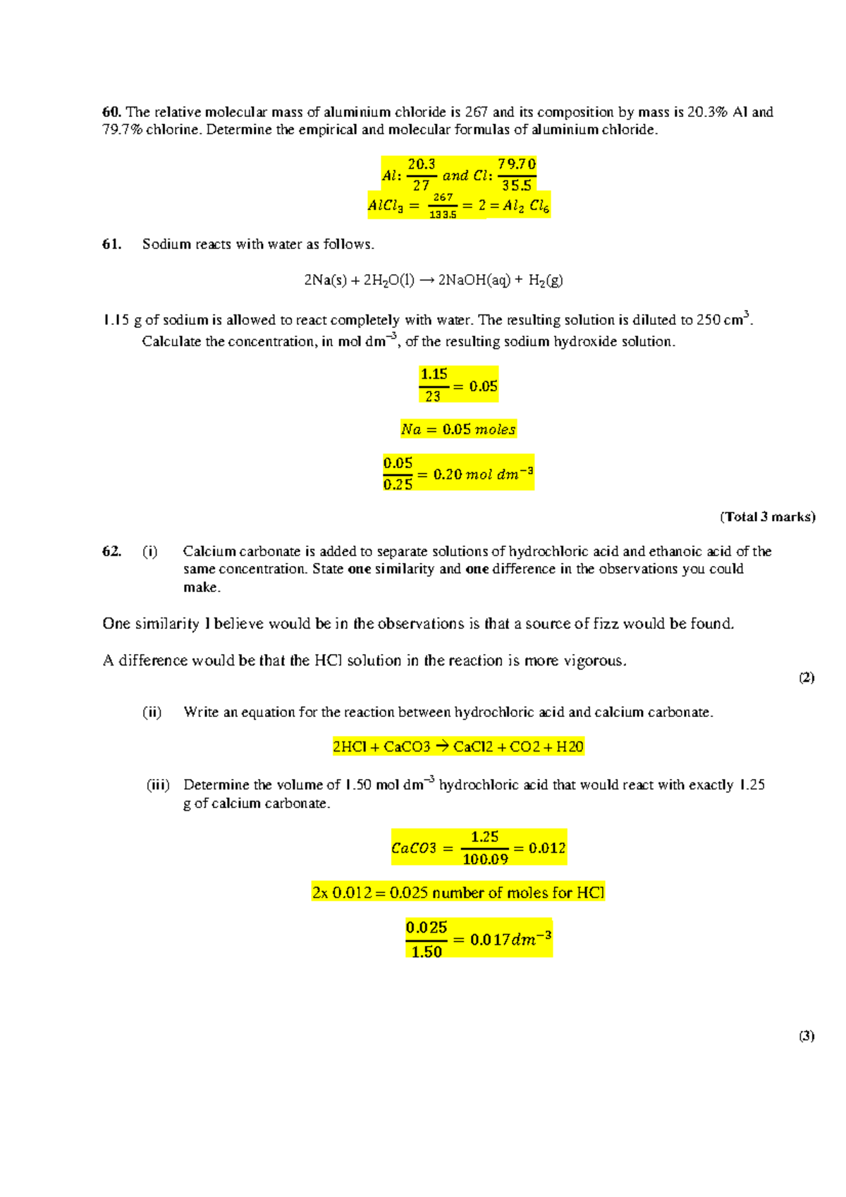 Chemistry assignment hess's law, moles 60. The relative molecular mass of aluminium chloride