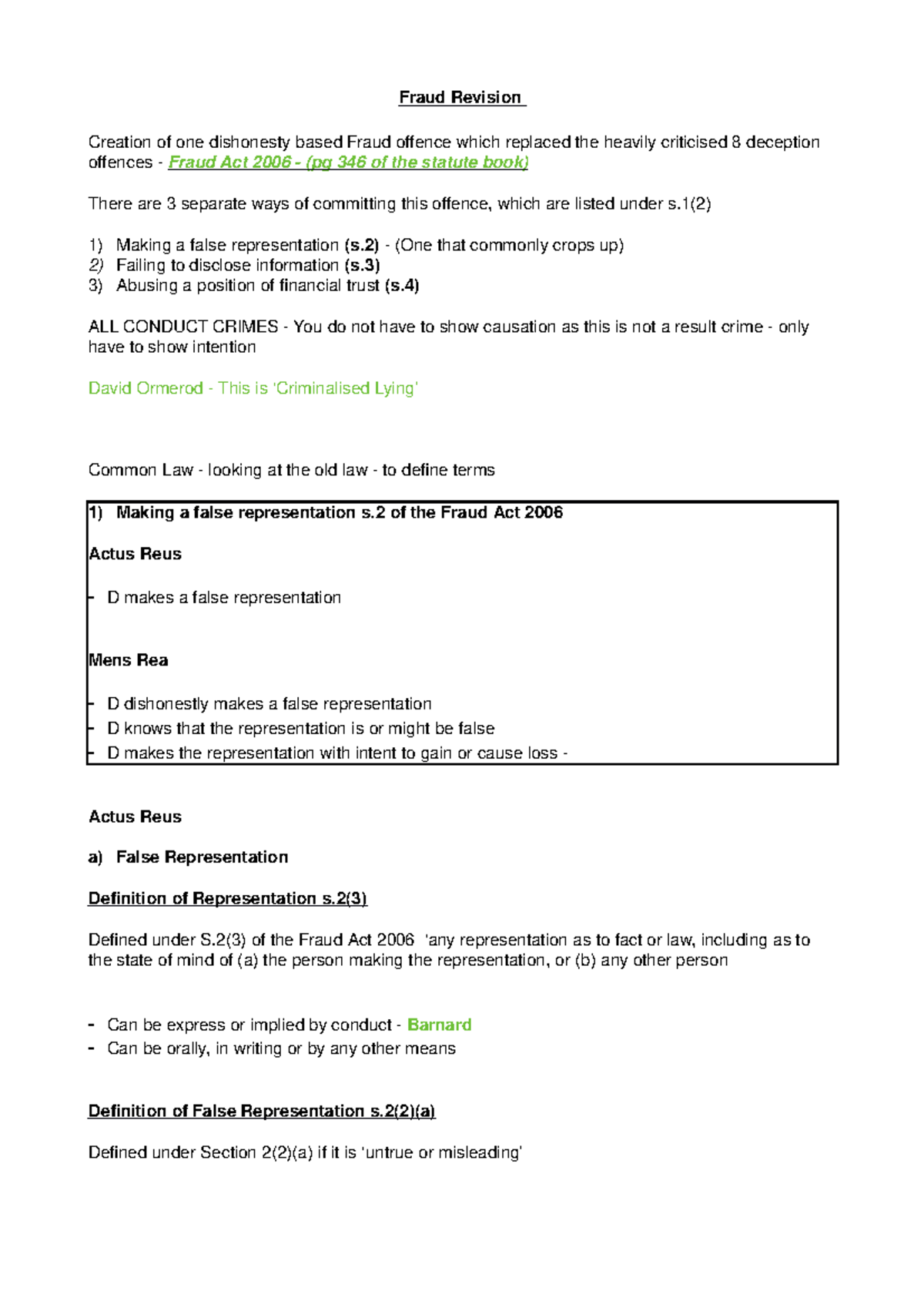Fraud Revision - Lecture notes 1 - Fraud Revision Creation of one ...