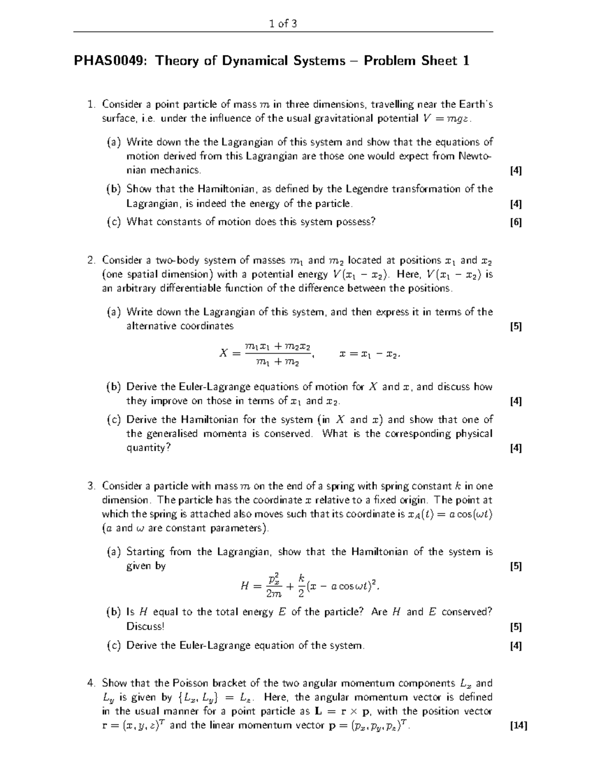 PHAS0049 Problem Sheet 1 - 1 of 3 PHAS0049: Theory of Dynamical Systems ...