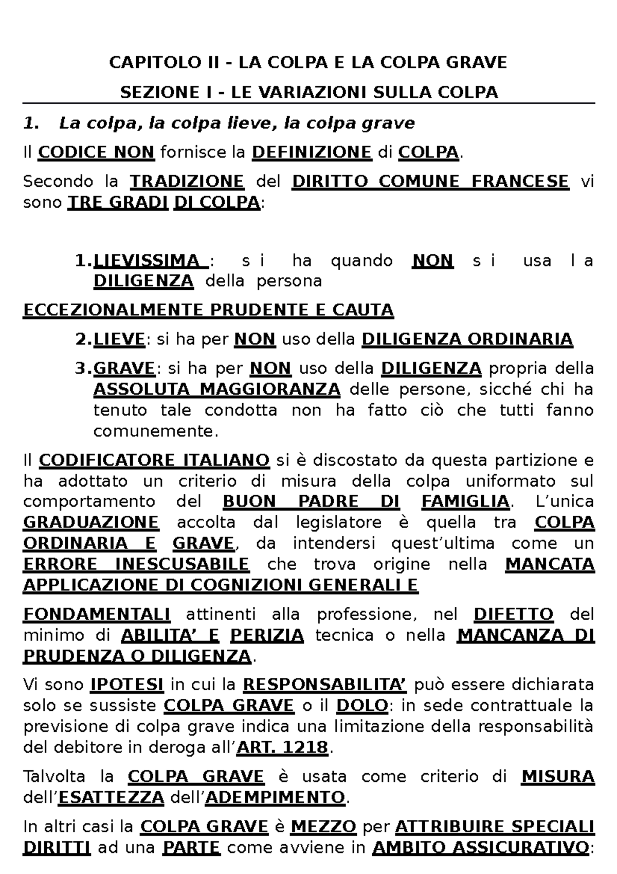 Colpa E Colpa Grave CAPITOLO II LA COLPA E LA COLPA GRAVE SEZIONE I LE VARIAZIONI SULLA Colpa E Colpa Grave CAPITOLO II LA COLPA E LA COLPA GRAVE SEZIONE I LE VARIAZIONI SULLA