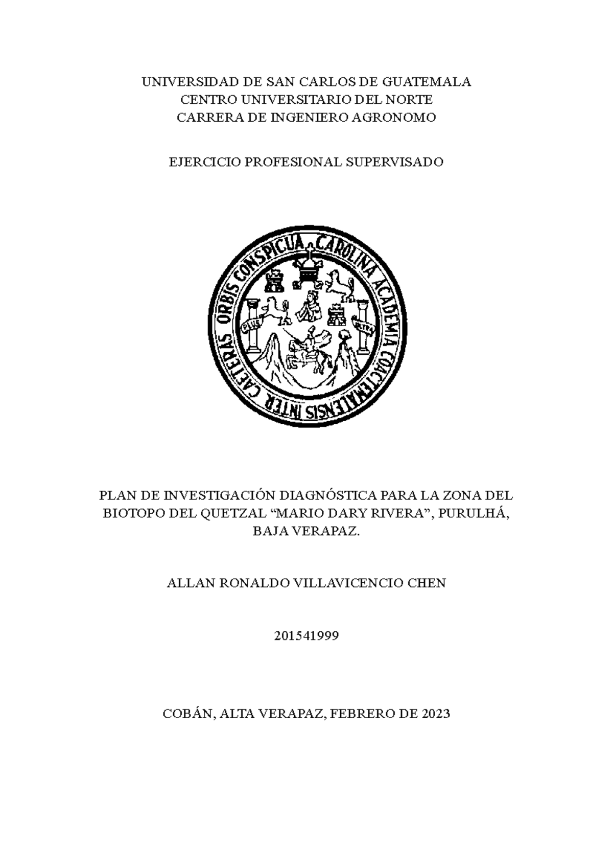 Plan Investigación Diagnóstica EPSA 2023. Allan Villavicencio ...