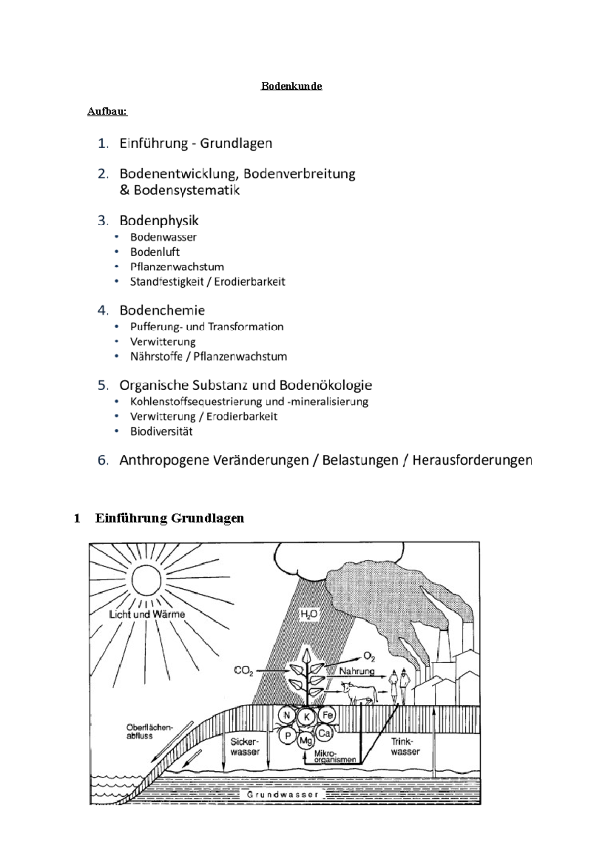 Bodenkunde Zusammenfassung - Bodenkunde Aufbau: 1 Einführung Grundlagen ...