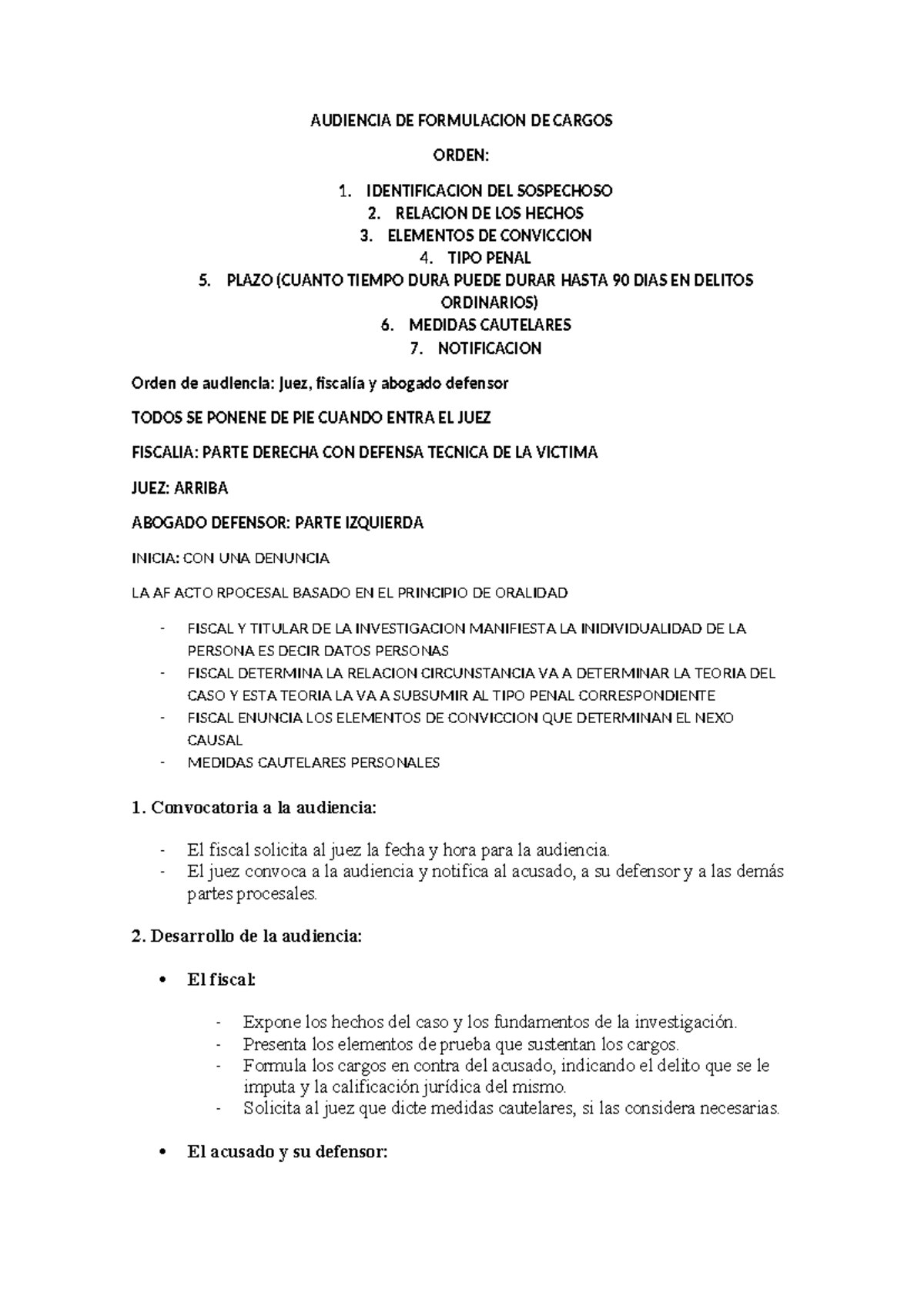 Audiencia DE Formulacion DE Cargos - AUDIENCIA DE FORMULACION DE CARGOS ...