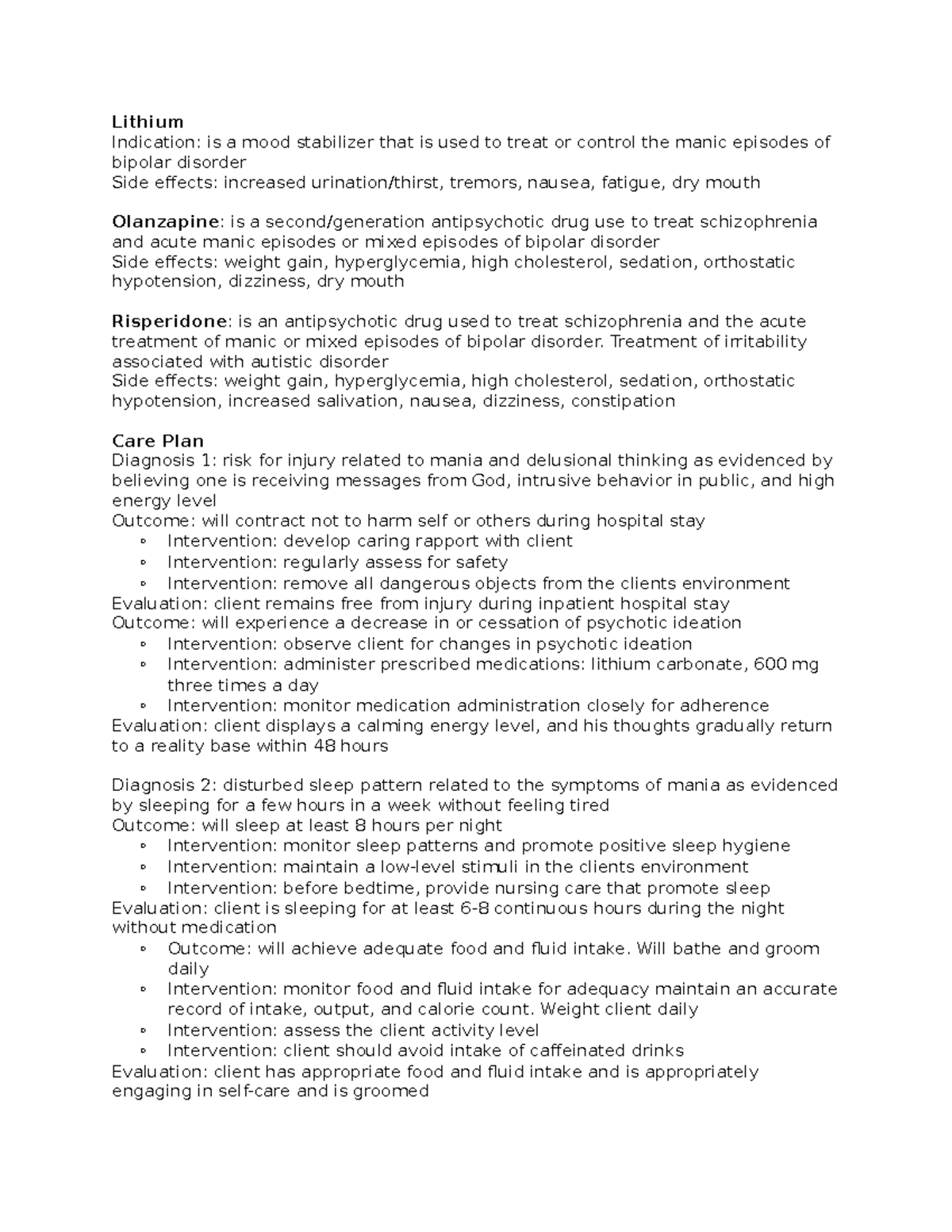 Drug case study assignement - Lithium Indication: is a mood stabilizer ...