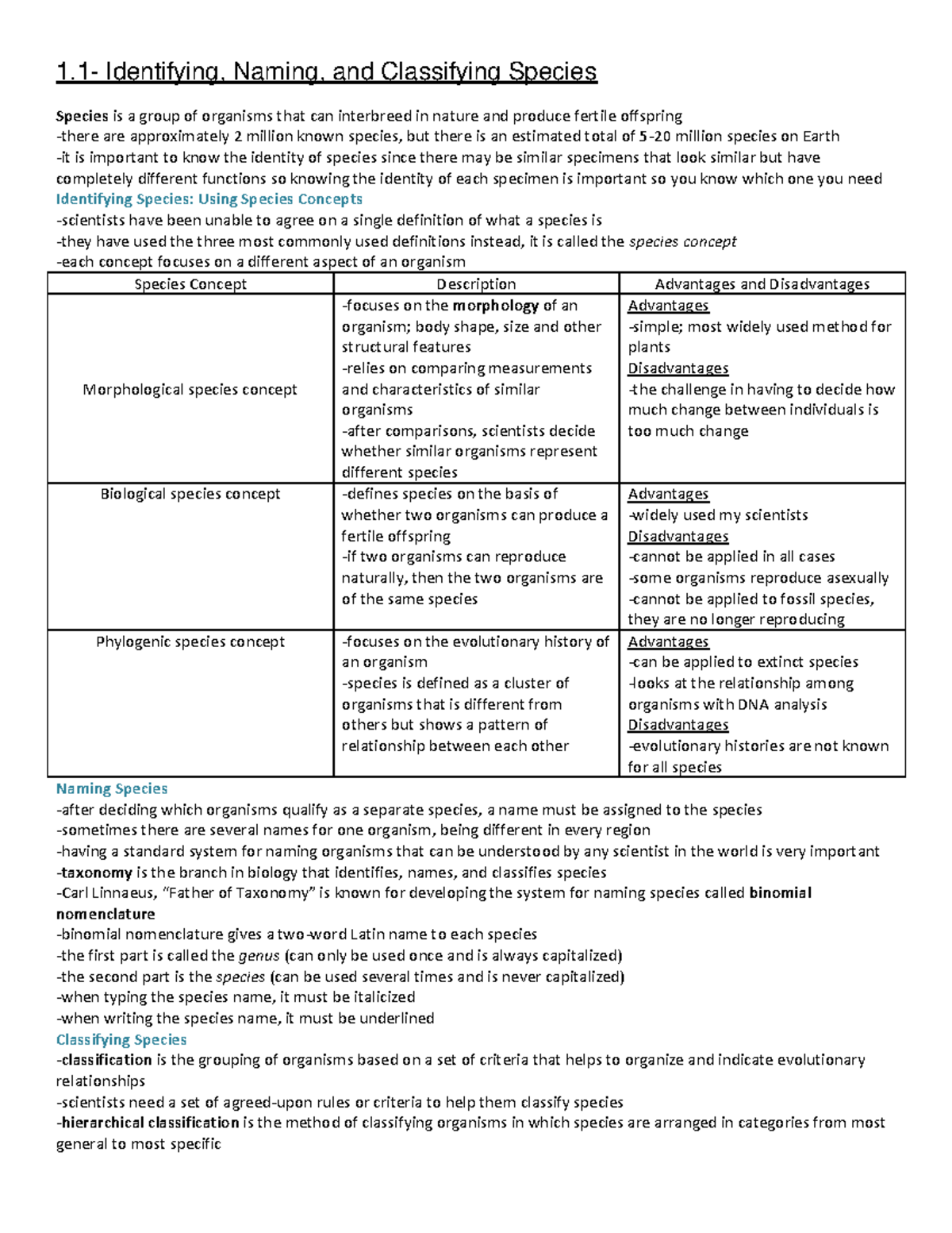 Biology 1 - 1- Identifying, Naming, and Classifying Species Species is ...