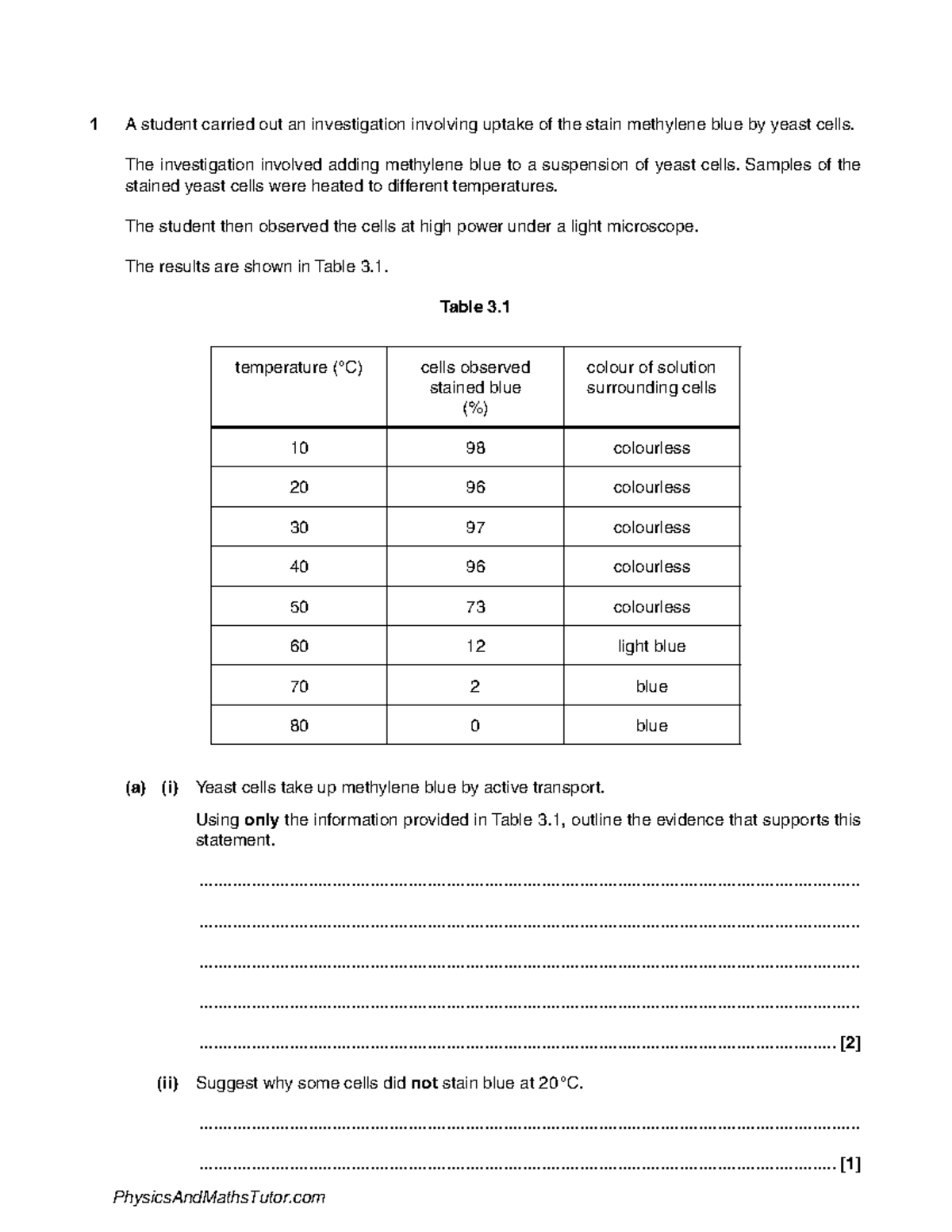 Biological Membranes 2 QP - 1 A student carried out an investigation ...