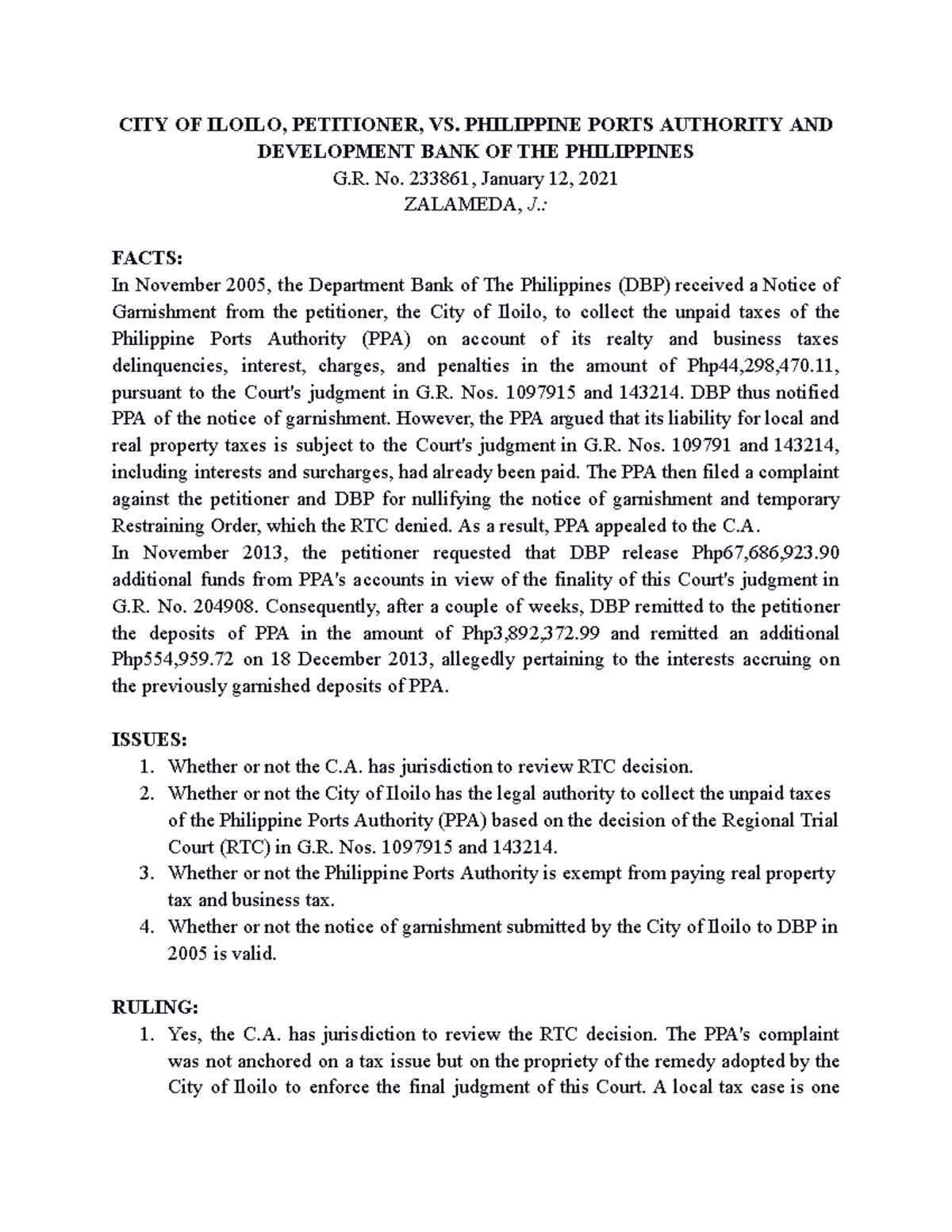 Case no. 7 -CITY OF Iloilo, Petitioner, VS - CITY OF ILOILO, PETITIONER ...
