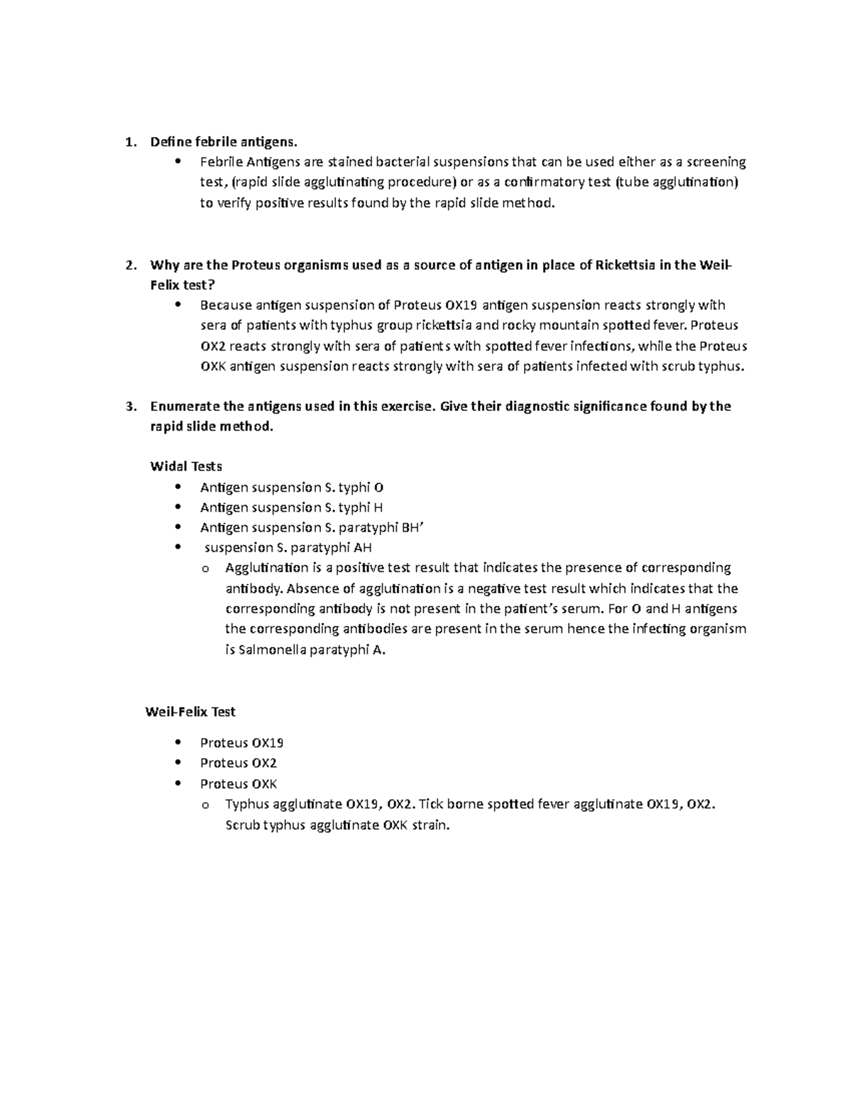 Week 9 Febrile Antigens 1. Define febrile antigens. Febrile