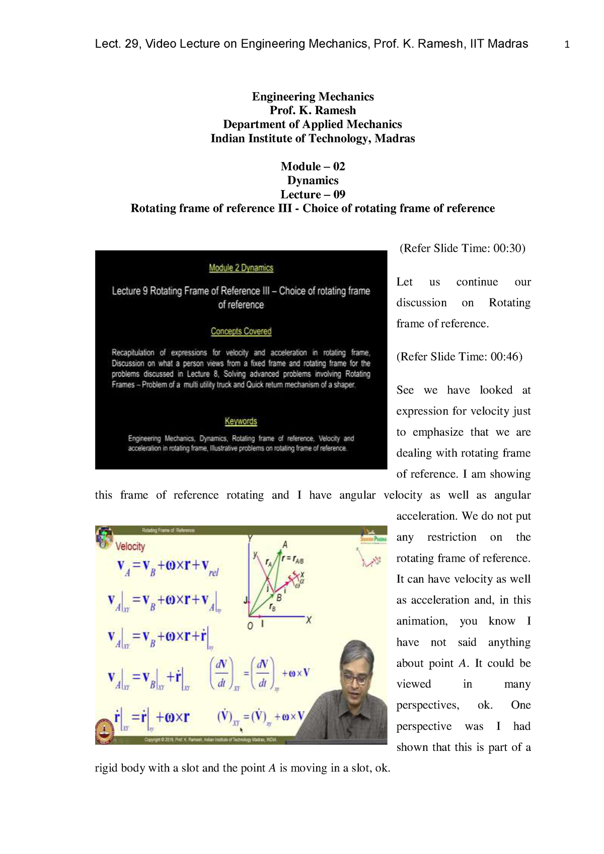 Lec29 - Notes - Engineering Mechanics Prof. K. Ramesh Department Of ...