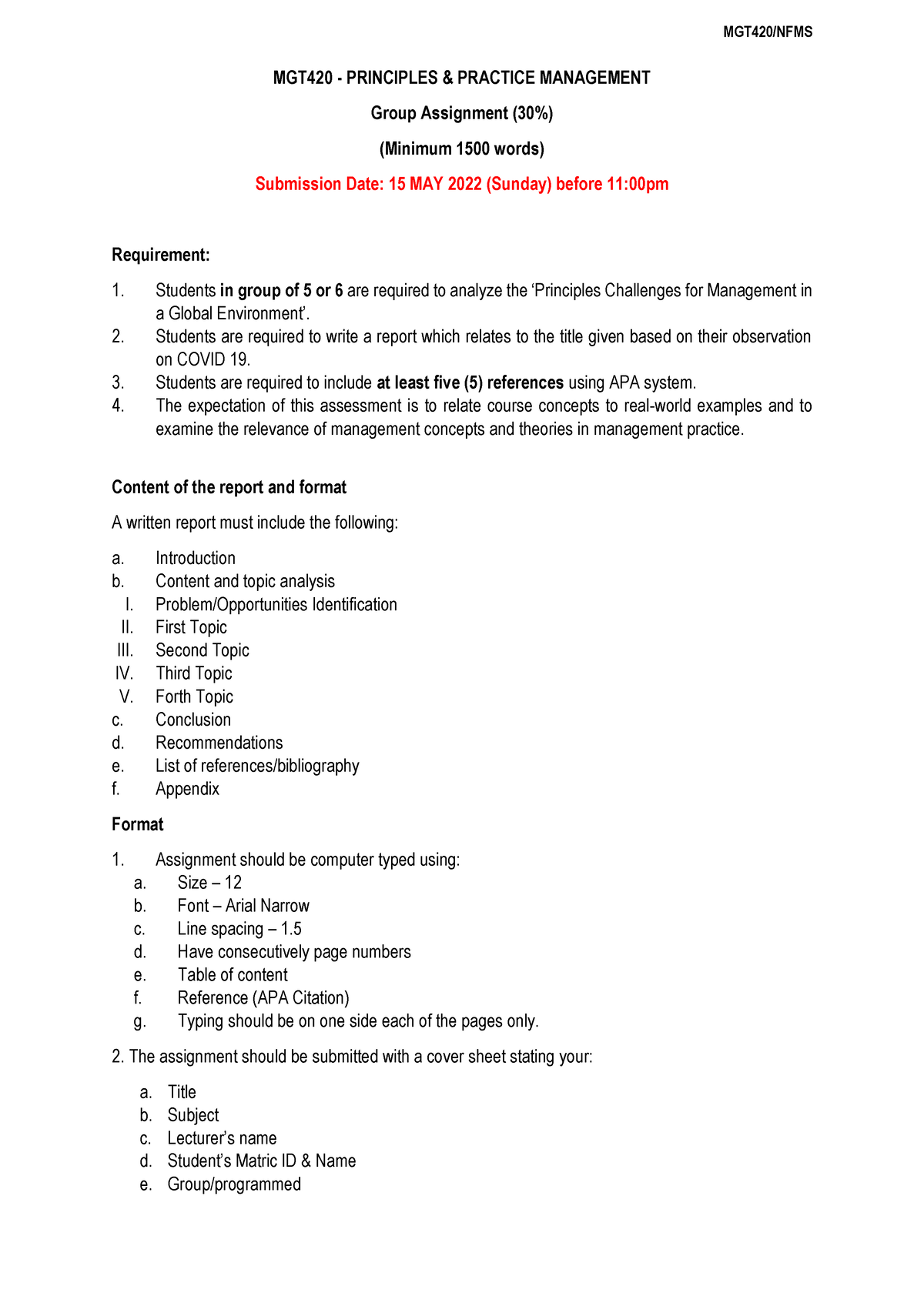 MGT420 Group Assignment Guideline - MAC 2022 - MGT420/NFMS MGT420 ...