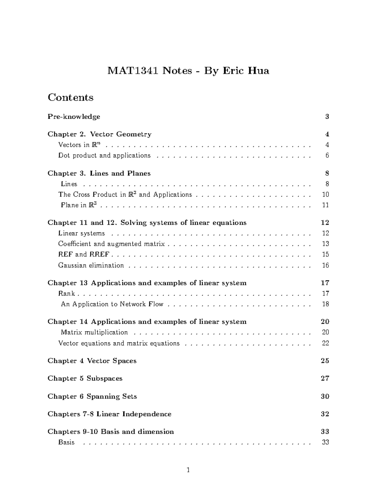 Mat1341notes - the notes with details - MAT1341 Notes Eric Hua Contents ...