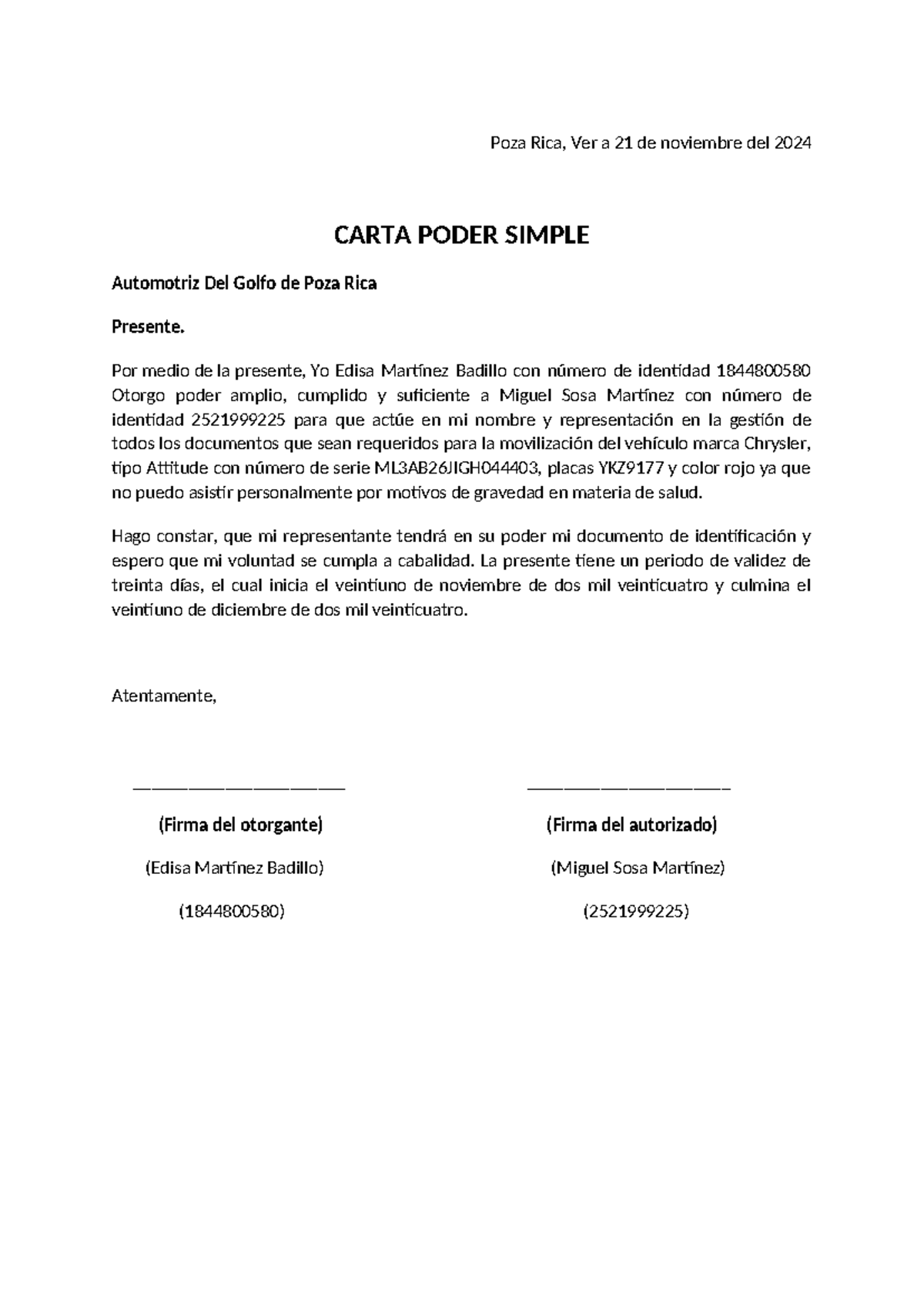 Carta Poder Simple Para Tramites Poza Rica Ver A De Noviembre Del Carta Poder Simple