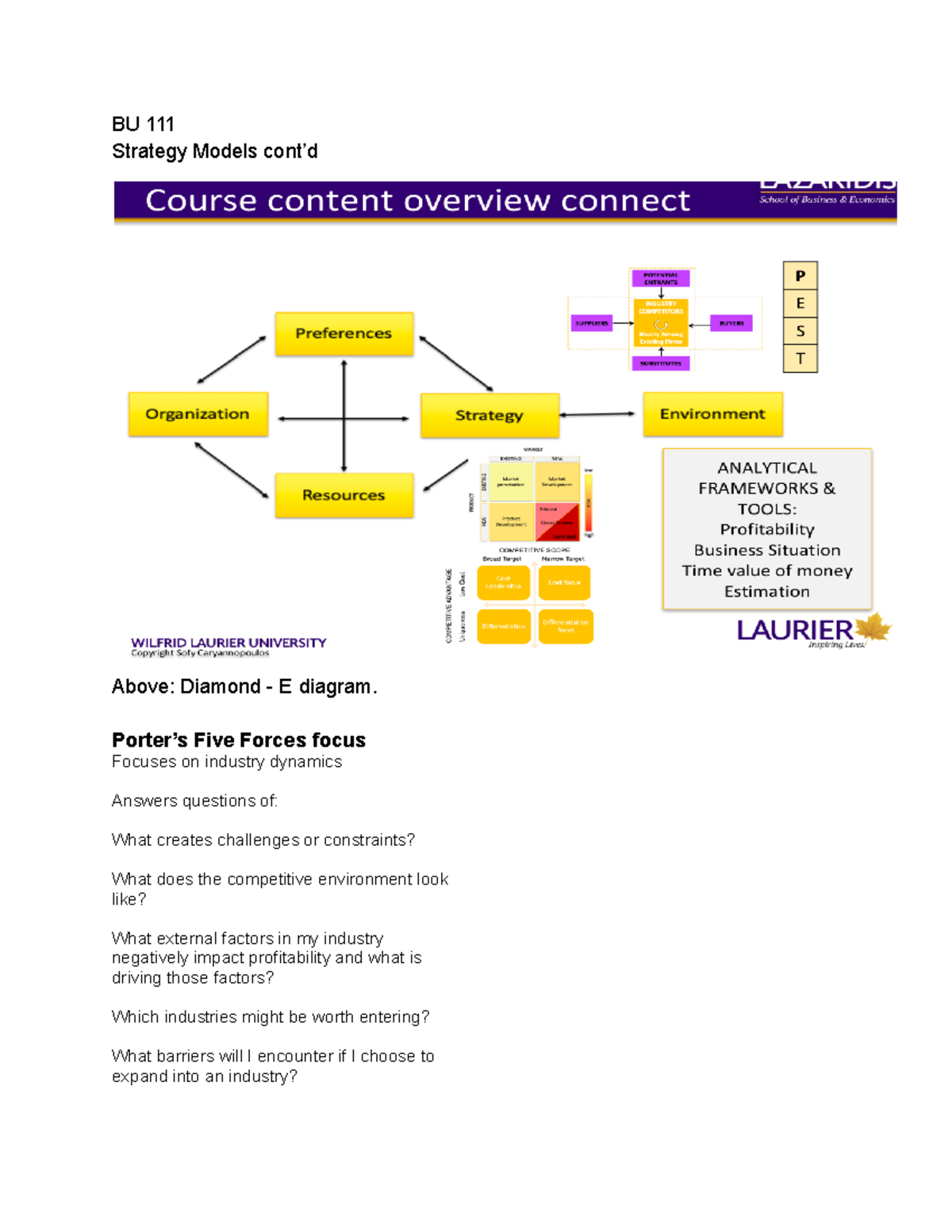 BU111 W1 L2L3 - Week 1 Notes - BU 111 Strategy Models Cont’d Above ...