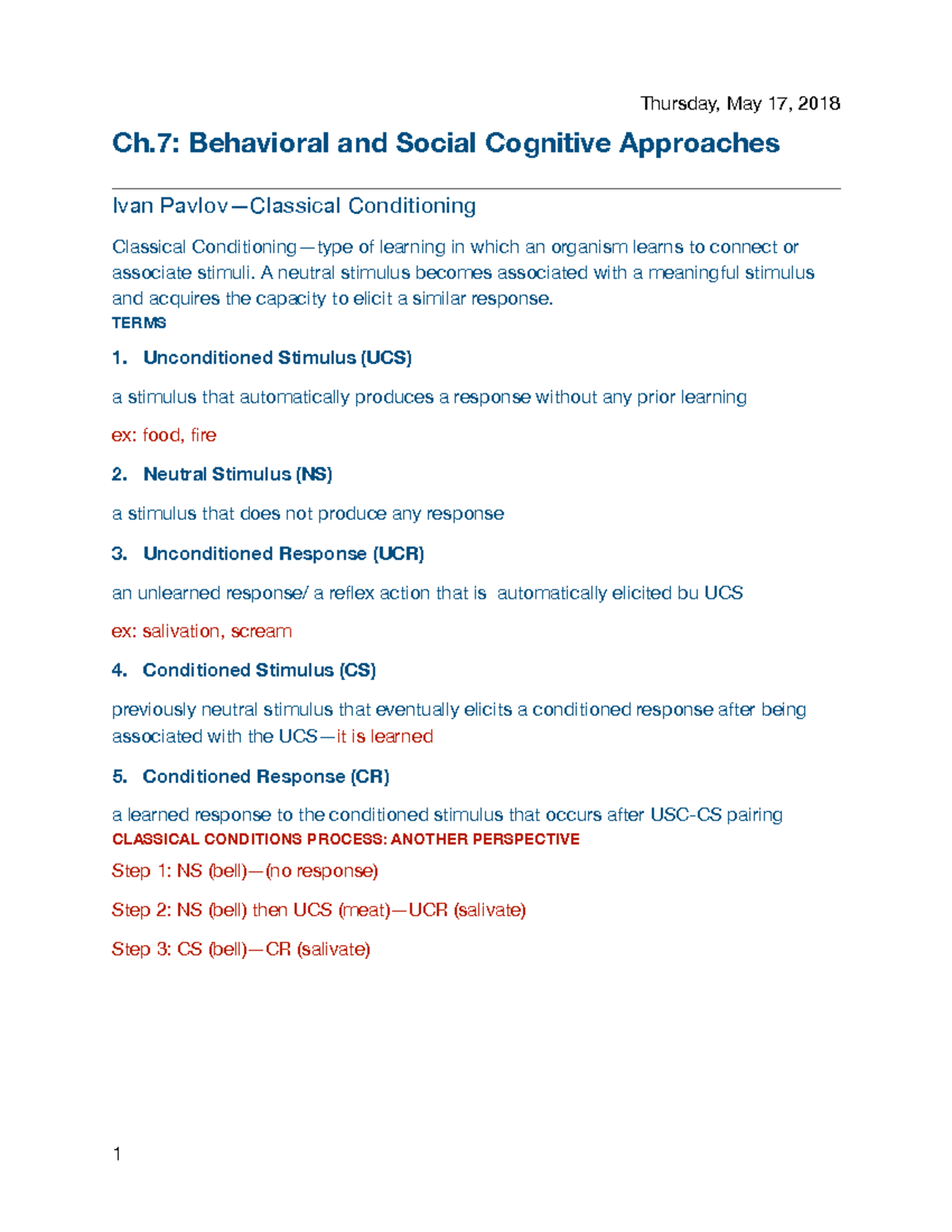 Ch 7 Behavioral and Social Cognitive Approaches - A neutral stimulus ...