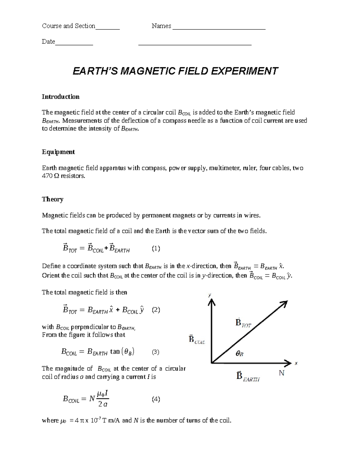 Earth Field LAB Course and Section_______ Names